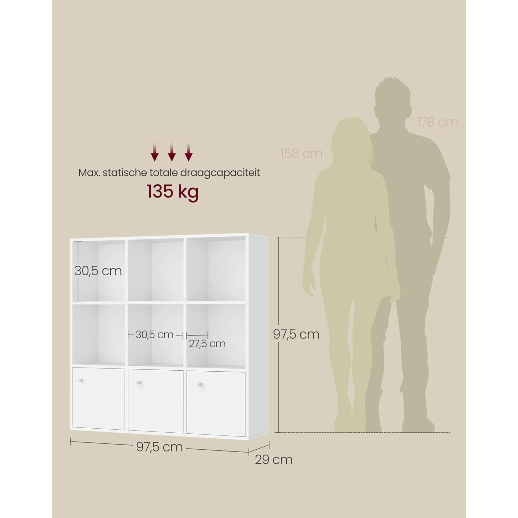 Parya Home Opbergkast met 6 open vakken en 3 deuren - Wit
