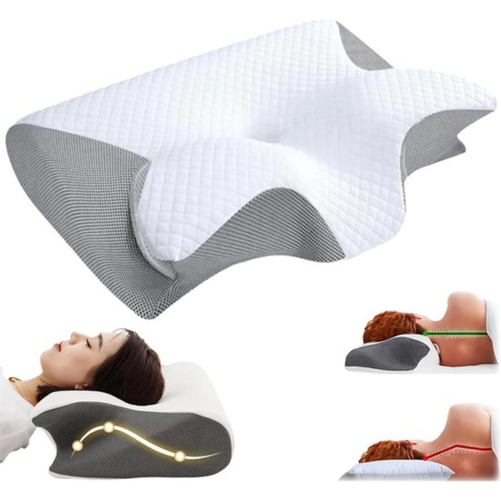 Breathable Pillow - Butterfly Pillow - Anti-Snoring - CPAP Pillow ✓ Orthopaedic Memory Foam Neck Pillow - Ergonomic Butterfly Sleep Pillow - Cervical Pillow - Memory Foam for Neck Problems - Comfortable Bed Pillow - Breathable Pillow Apnoea