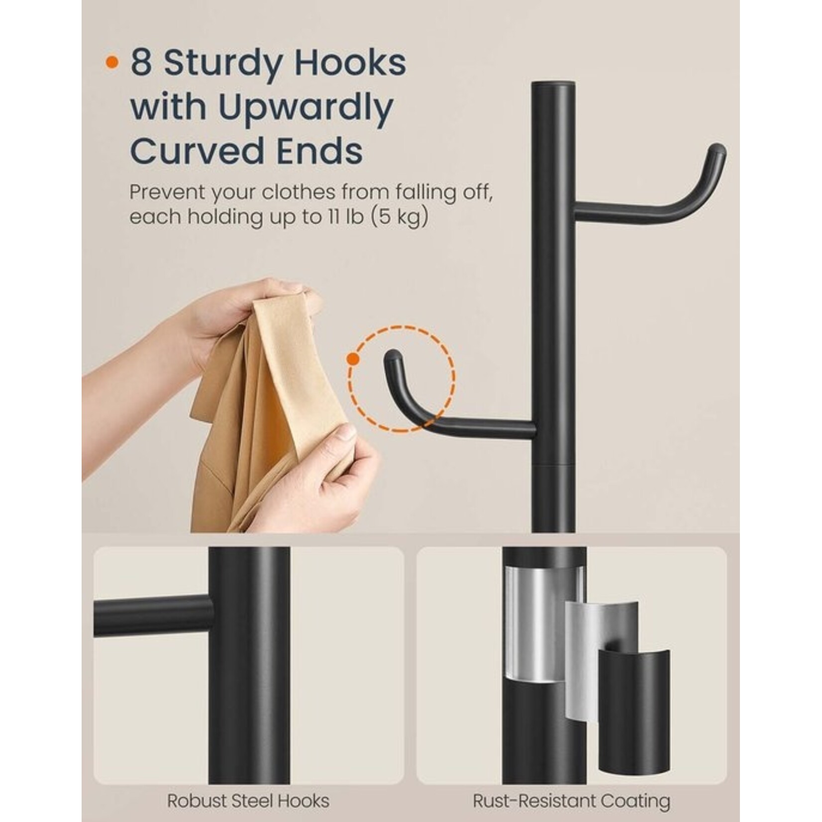 Coat rack – Cactus-shaped – 8 hooks – Upward-curving ends