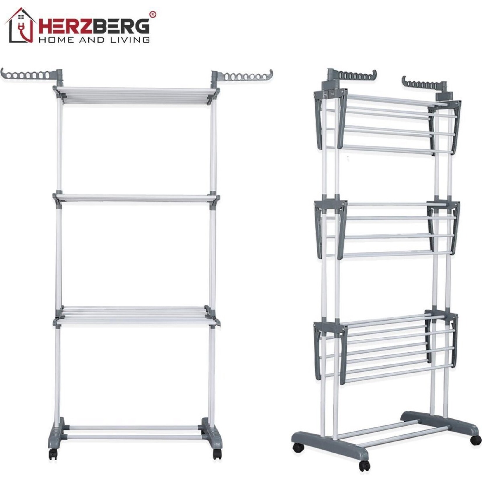 Herzberg Herzberg HG-8034GRY Drying Rack - Includes Wheels - Grey