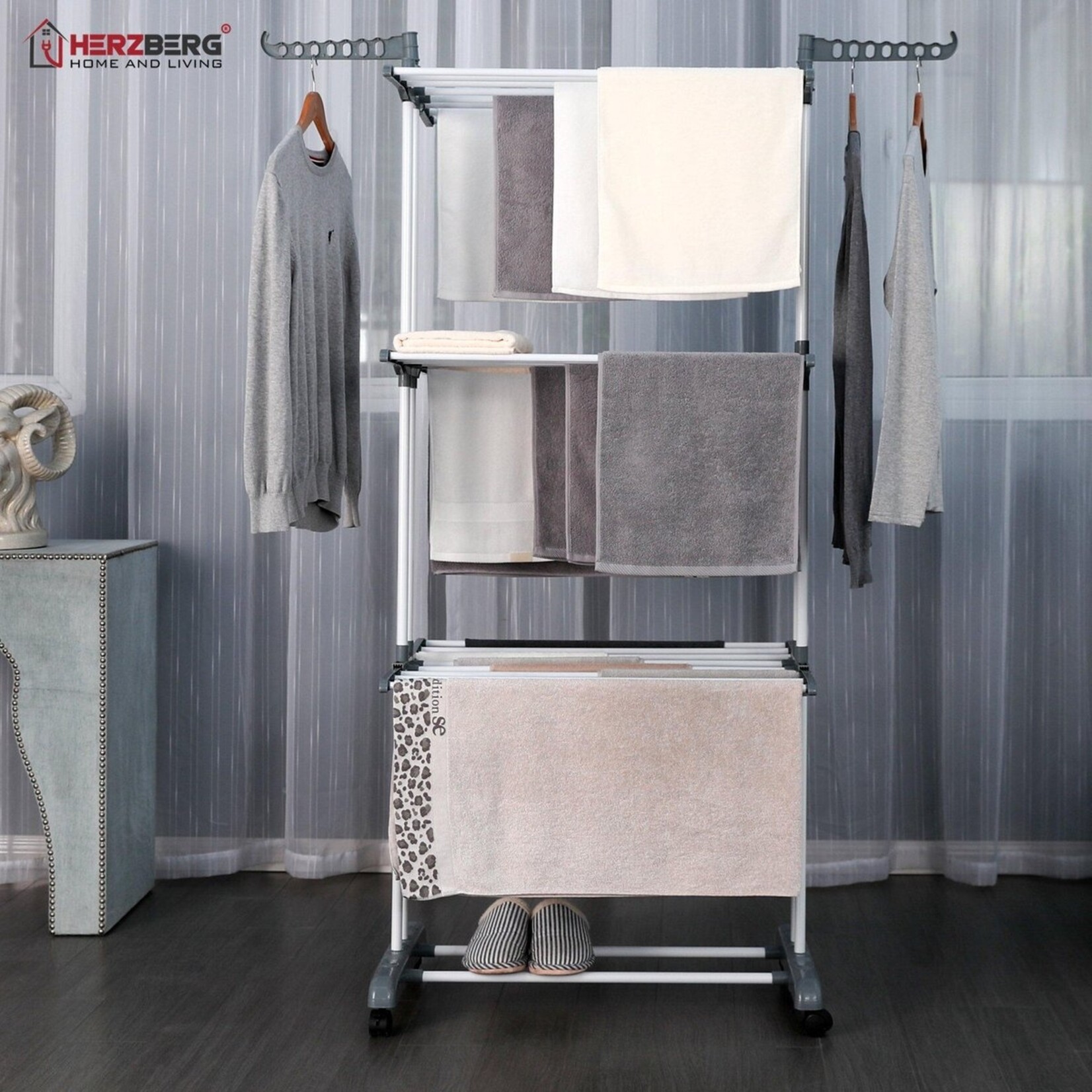 Herzberg HG-8034GRY Droogrek - Inclusief Wielen - Grijs