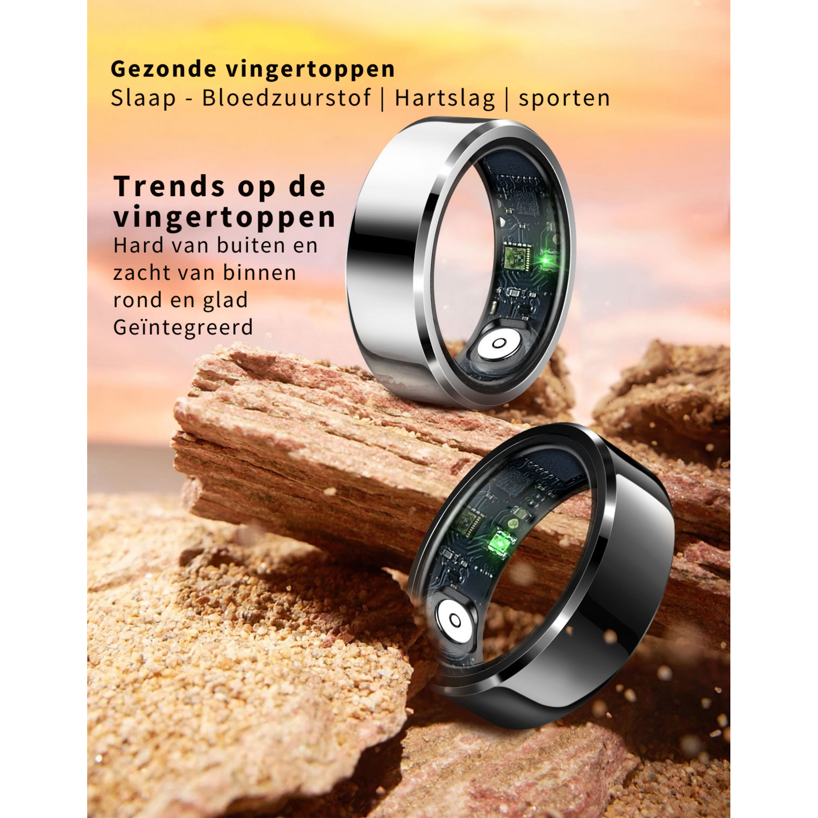 Parya - Smart Ring - European ring size 62- Waterproof - Sleep Monitor - Heart Rate Monitor - SpO2 Monitor - Daily Activity Tracking - Mobile App - Black - Copy