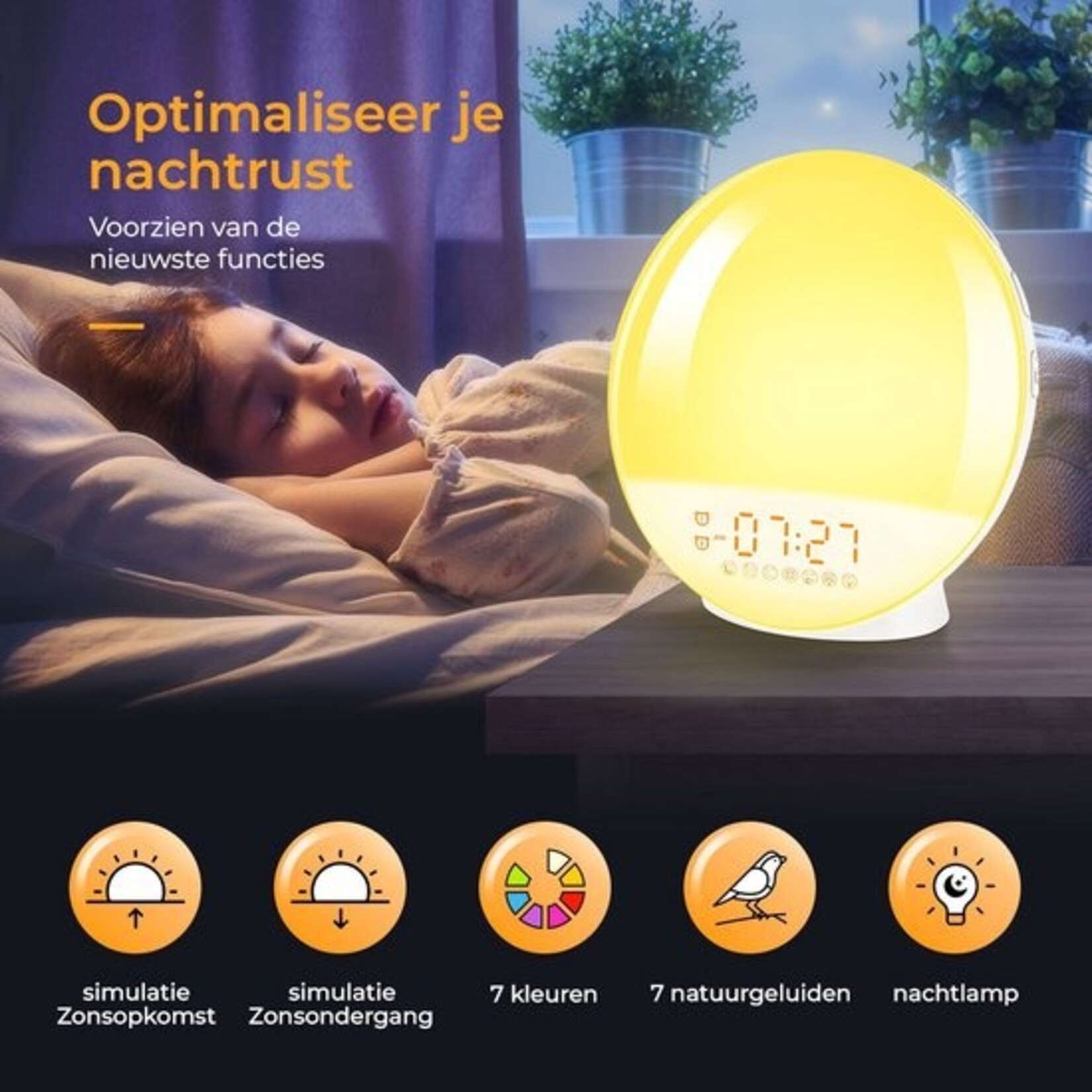 Wake-up light – Alarm clock radio – Night light – Bedside lamp – Light therapy lamp – White