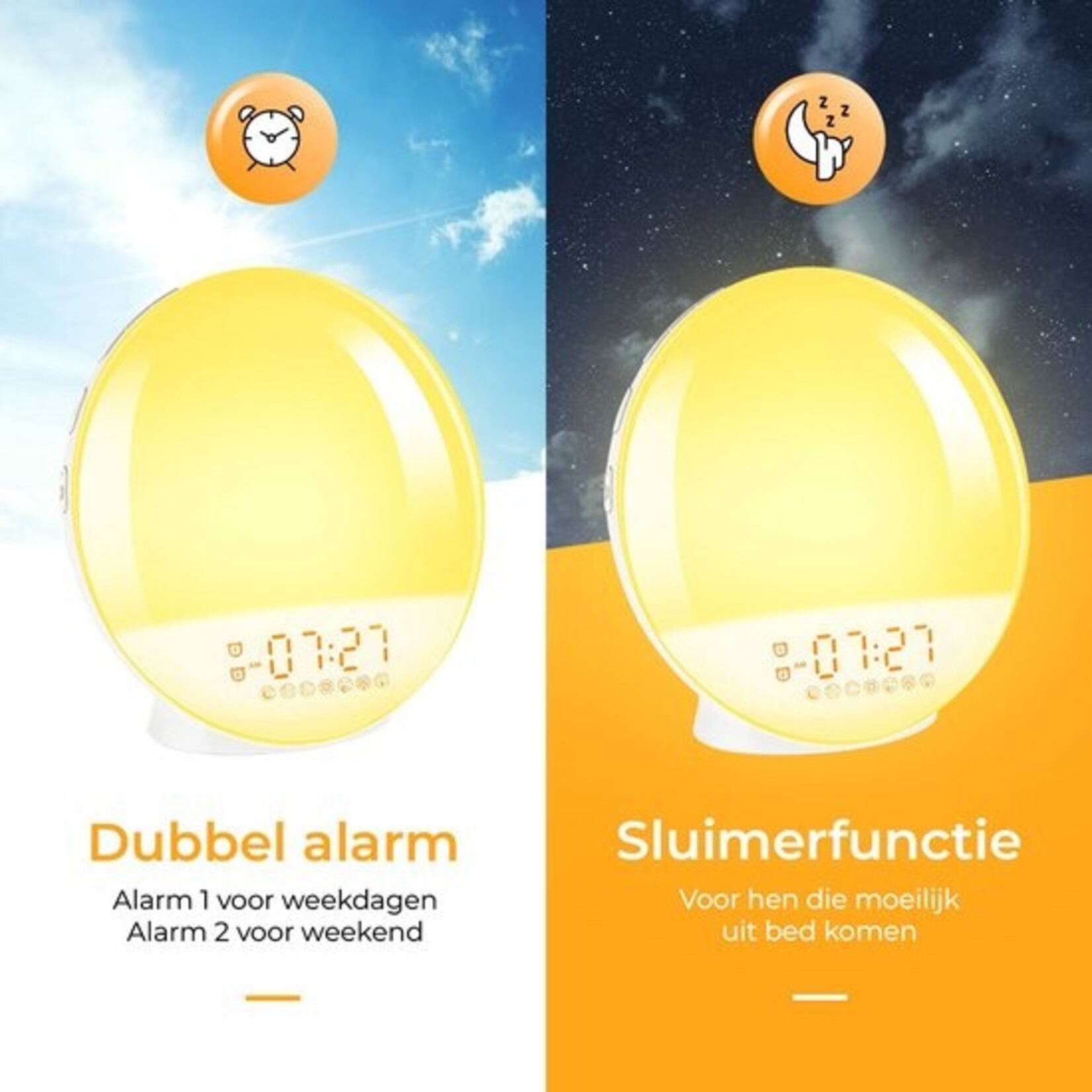 Wake-up light – Alarm clock radio – Night light – Bedside lamp – Light therapy lamp – White