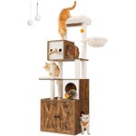 Krabpaal met Kattenbakkast – Kattenboom 185 cm – Krabzuil met Platform – Vintage bruin