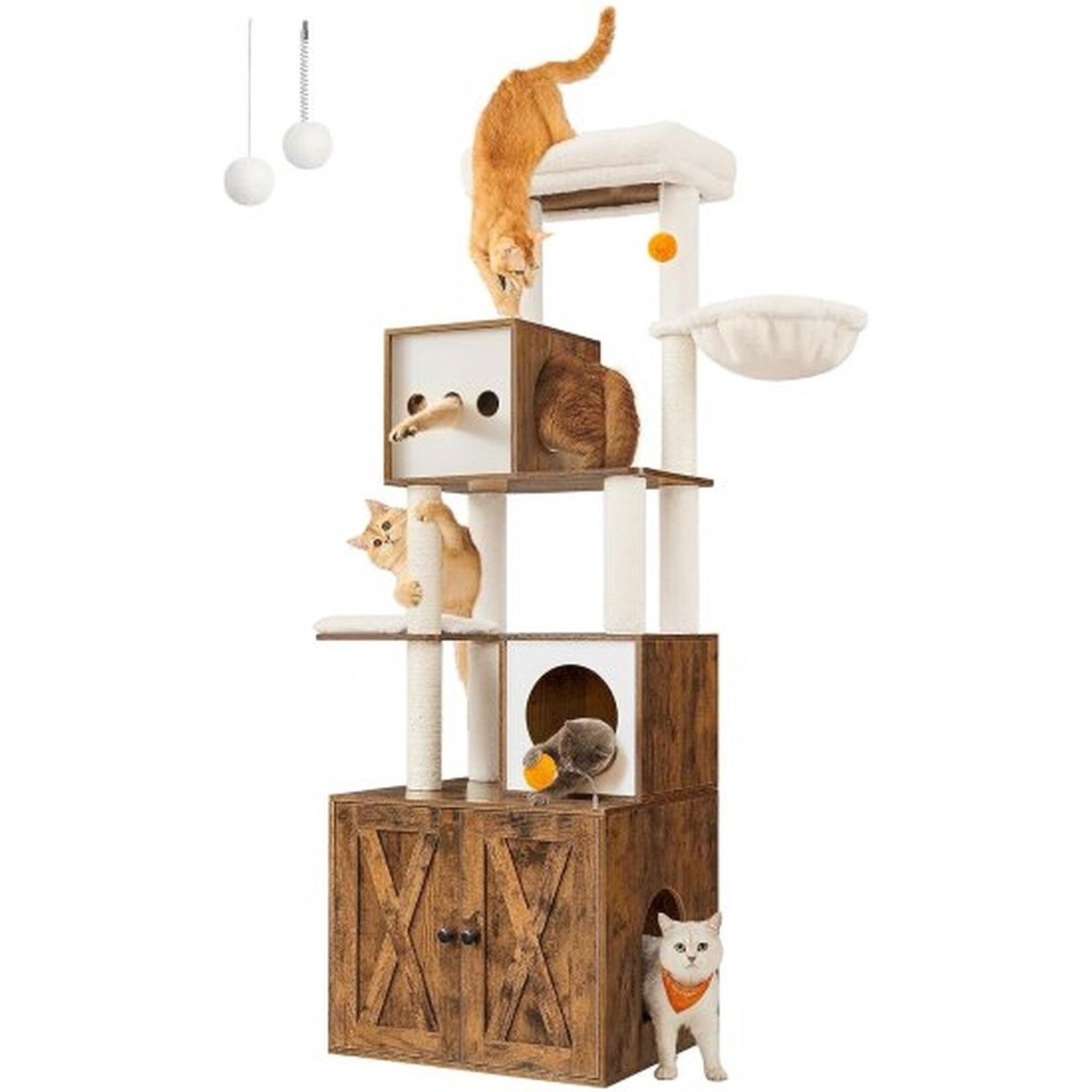 Scratching post with litter tray – Cat tree 185 cm – Scratching post with platform – Vintage brown