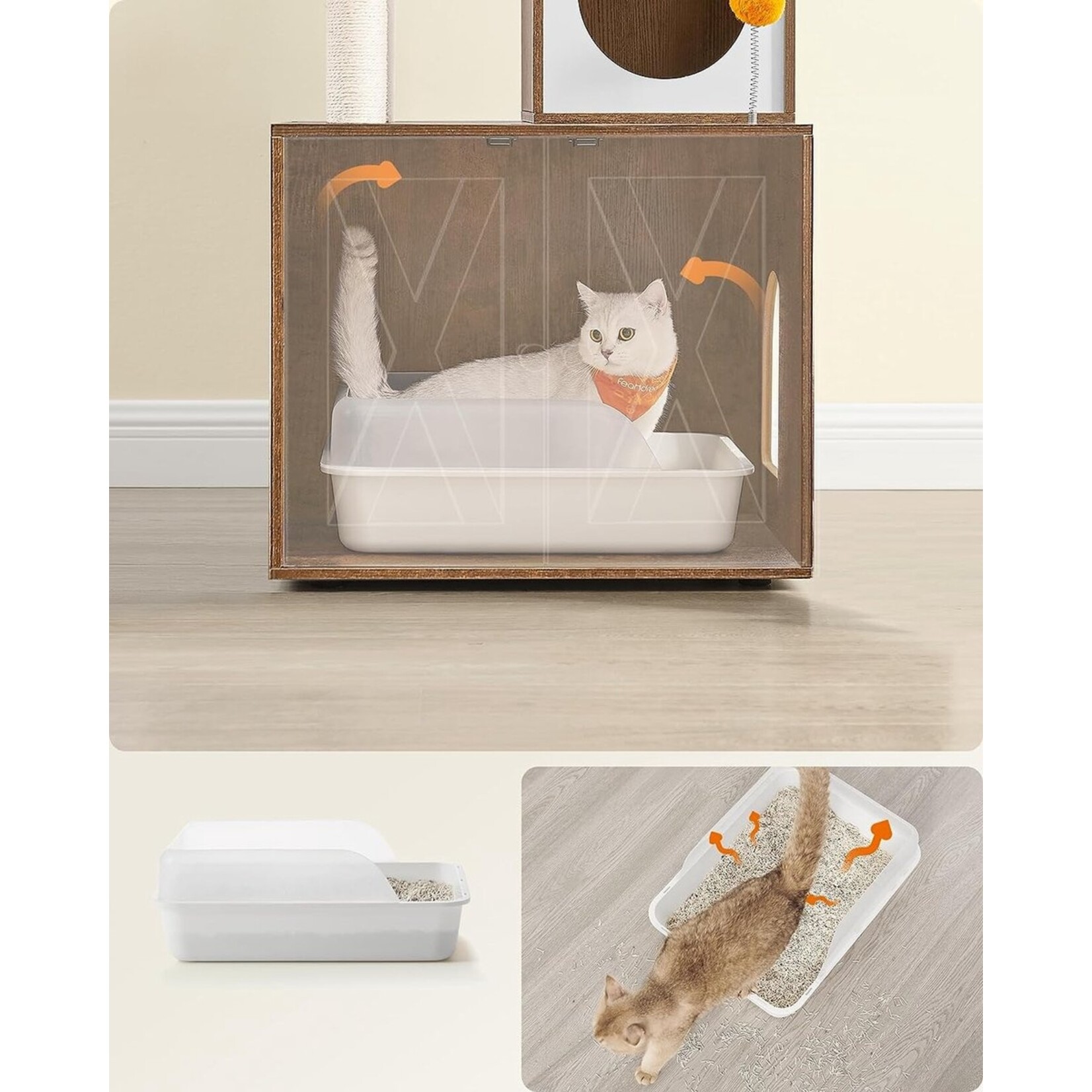 Scratching post with litter tray – Cat tree 185 cm – Scratching post with platform – Vintage brown