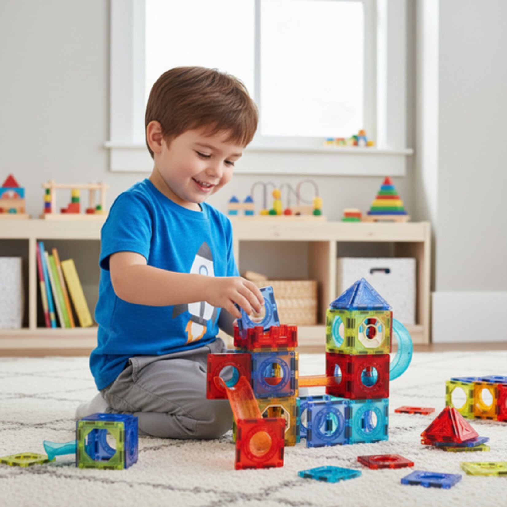 Bobbel Home Magnetic Building Set 96 Pieces - Magnetic Tiles - 3D Building Blocks - Construction Toys - Creative Toys - Educational Toys for Kids 3+