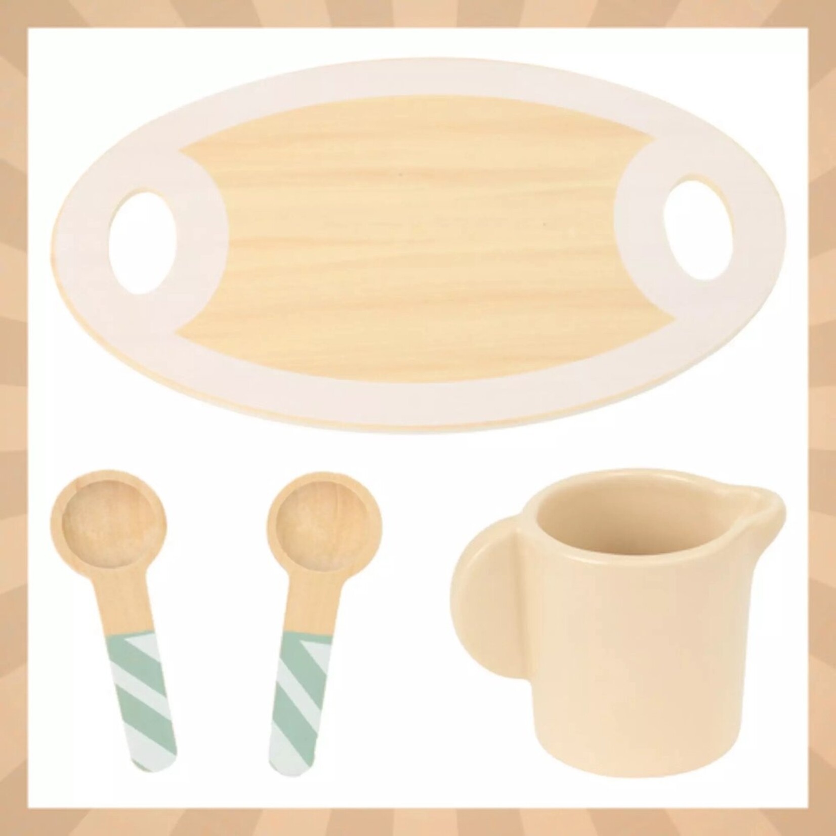 Bobbel Home Houten Theeservies Groen - 15 Delig - Houten Speelgoed - Theeset met Dienblad - Rollenspel Speelgoed Kinderen 3+