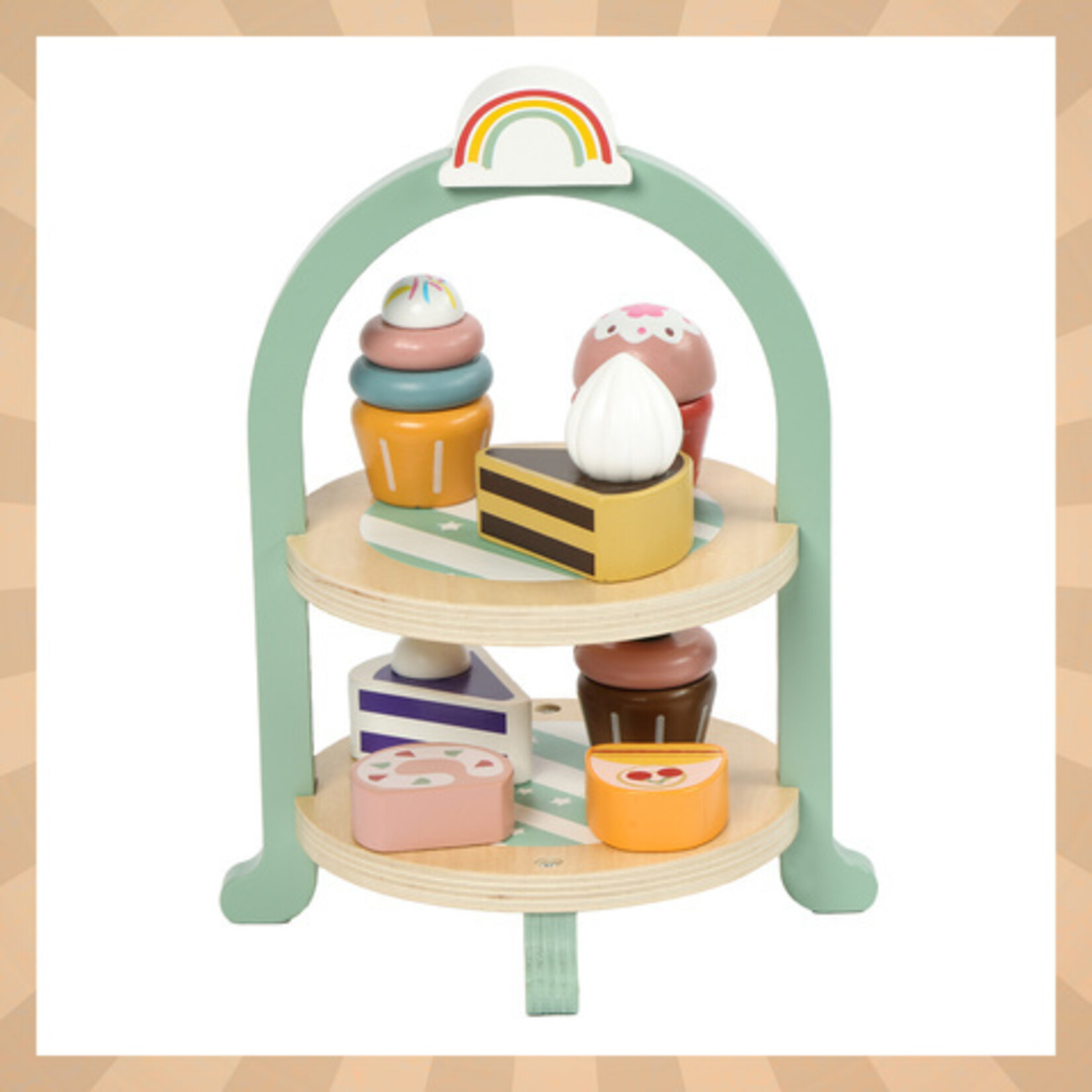 Bobbel Home - Houten Theeservies - Theeservies Speelgoed - Kinder servies - Houten Speelgoed - Kinderservies set - Theeset met Dienblad - 15 Delig - Met Taartplateau - Rollenspel Speelgoed Kinderen 3+