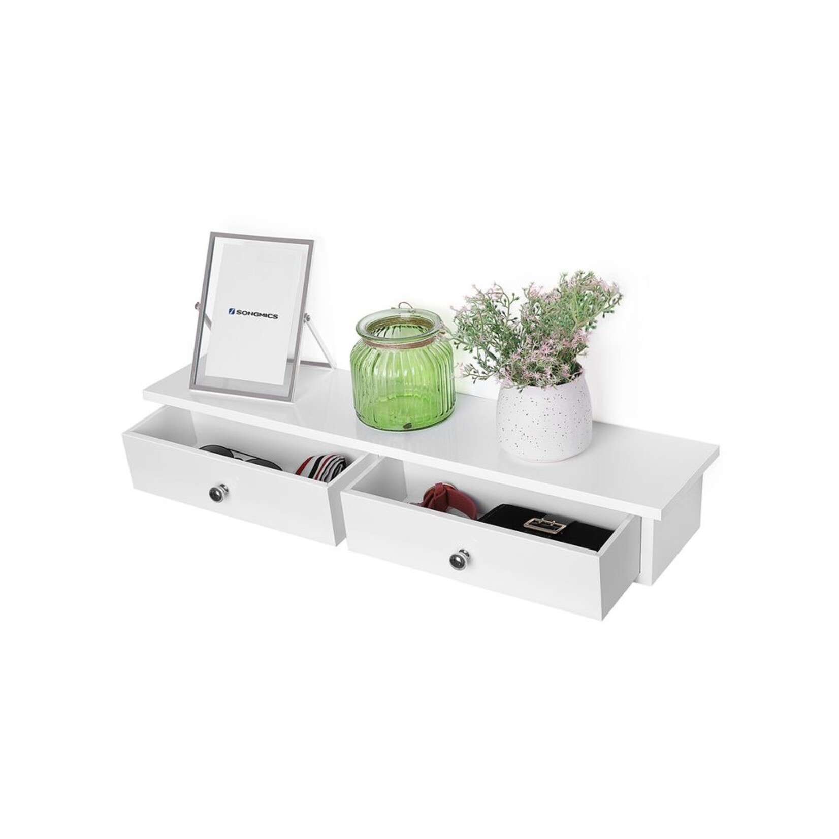 Bobbel Home Bobbel Home Wall Shelf with 2 Drawers – Floating Rack White 65 × 15 × 10 cm