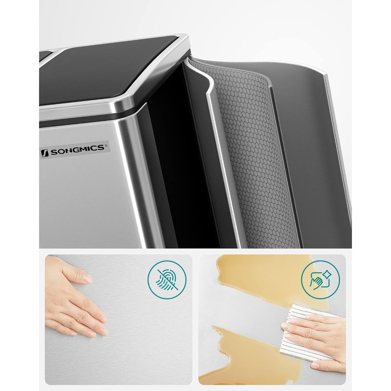 Bobbel Home Pedaalemmer 54 Liter - RVS Prullenbak 3 vakken - Trio Prullenbak 3 X 18 Liter - Prullenbak Afvalscheiding- Vuilnisbak voor huishouden en kantoor - Recycle Vuilbak keuken Afvalemmer - Afvalscheidingsprullenbakken