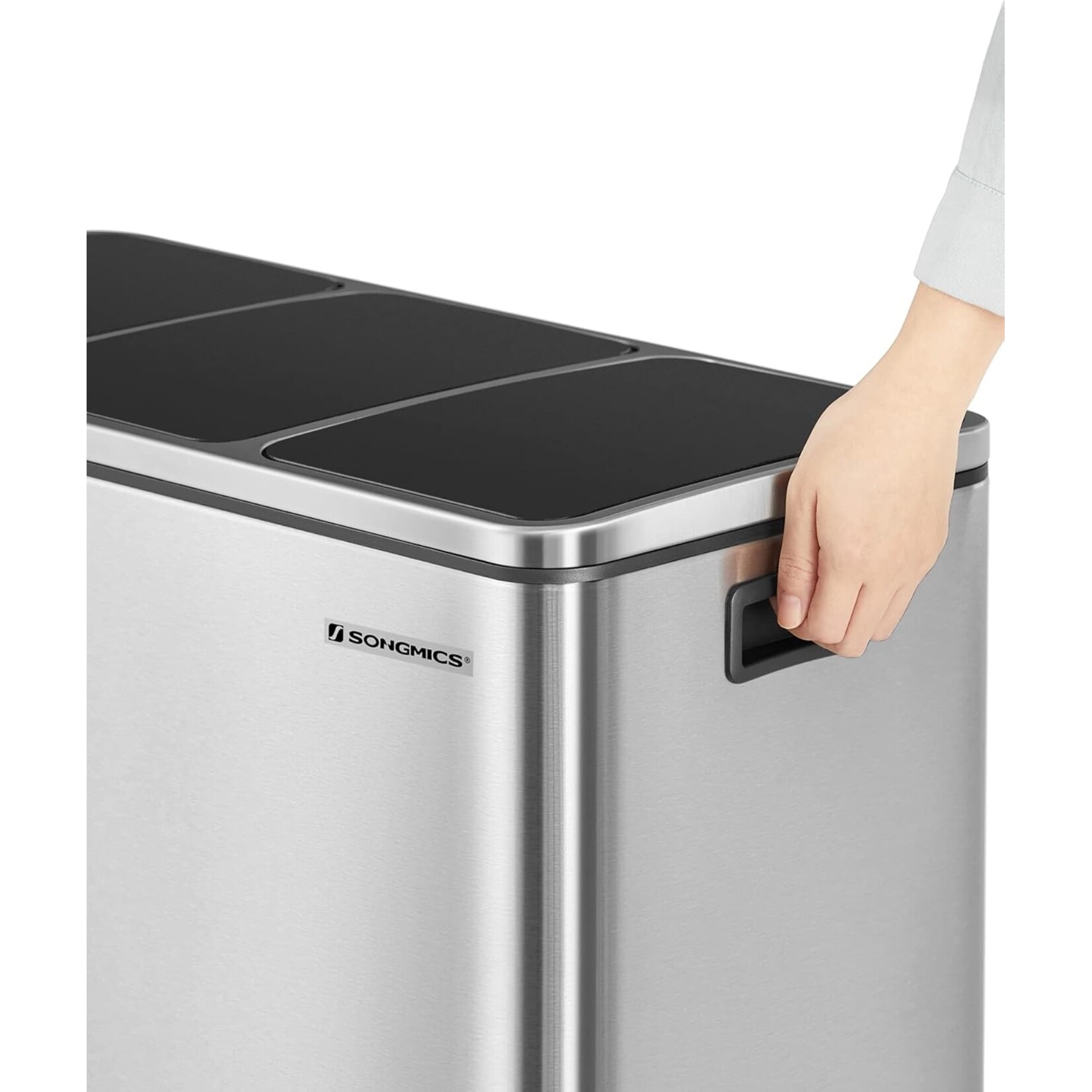 Bobbel Home Pedaalemmer 54 Liter - RVS Prullenbak 3 vakken - Trio Prullenbak 3 X 18 Liter - Prullenbak Afvalscheiding- Vuilnisbak voor huishouden en kantoor - Recycle Vuilbak keuken Afvalemmer - Afvalscheidingsprullenbakken