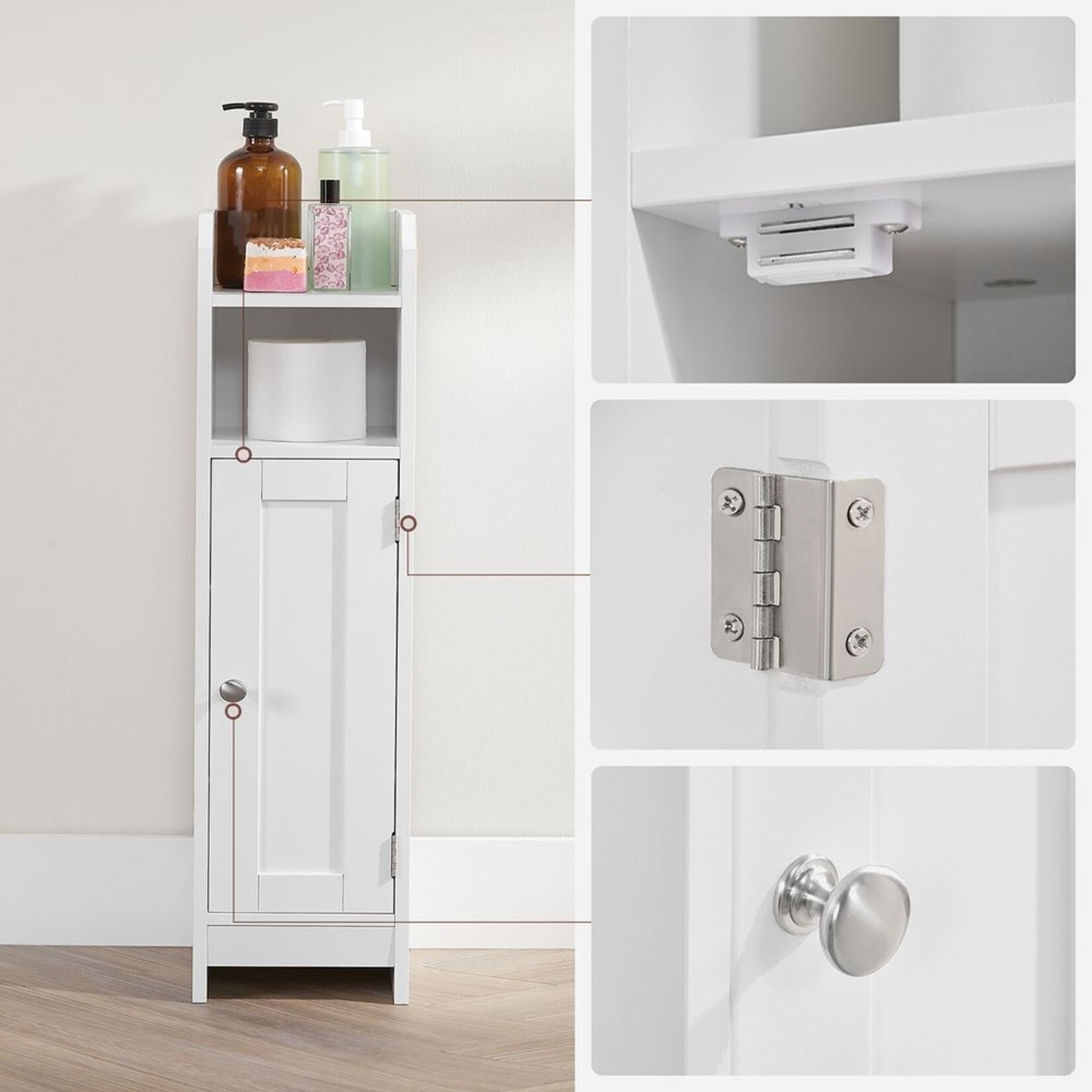 Bobbel Home Bobbel Home Smalle Badkamerkast Met Deur En Verstelbare Planken – Ruimtebesparend 20 × 18 × 80 cm