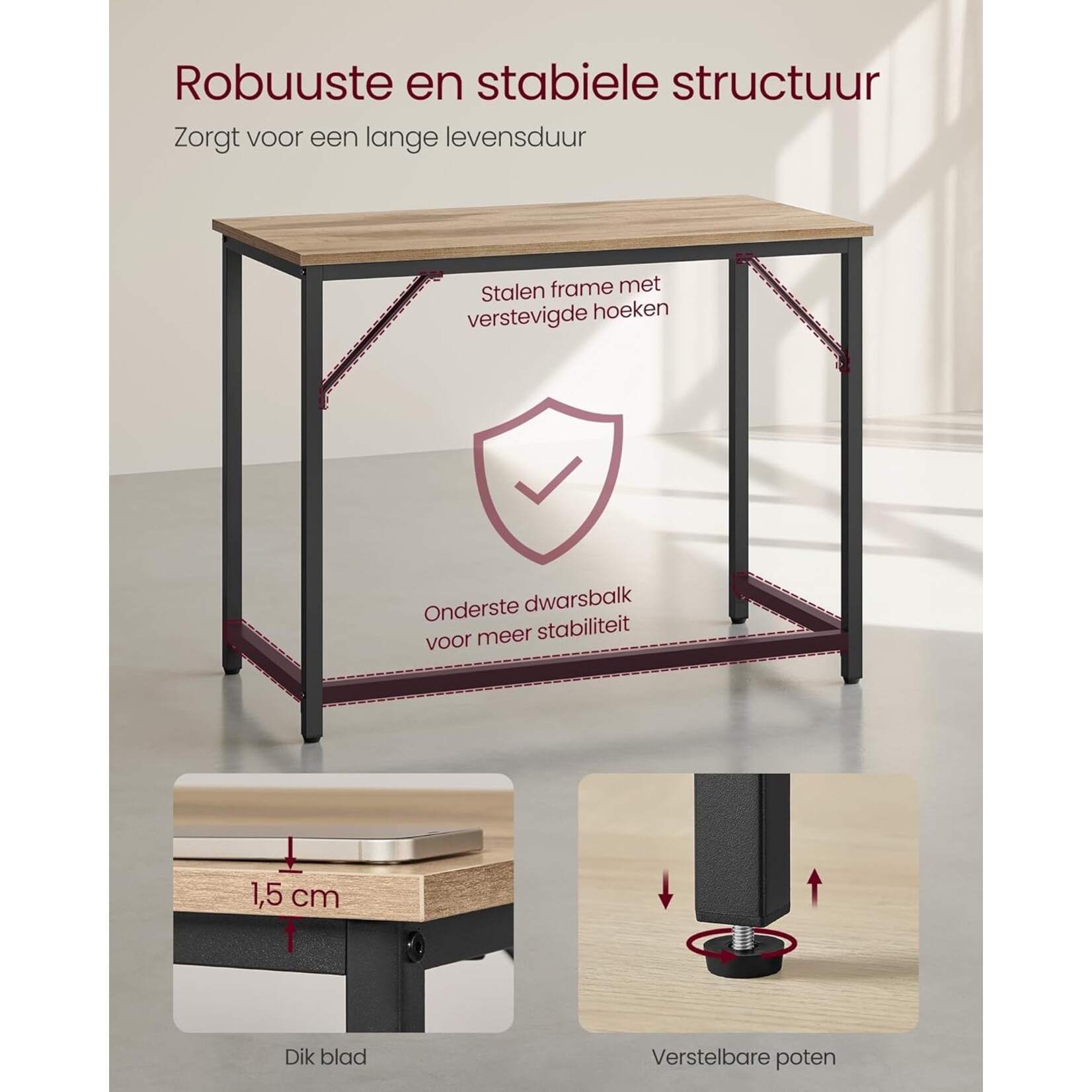 Bobbel Home Bobbel Home Bureau Met Lade En Open Opbergruimte – Industrieel Kameelbruin 110 × 55 × 76 cm