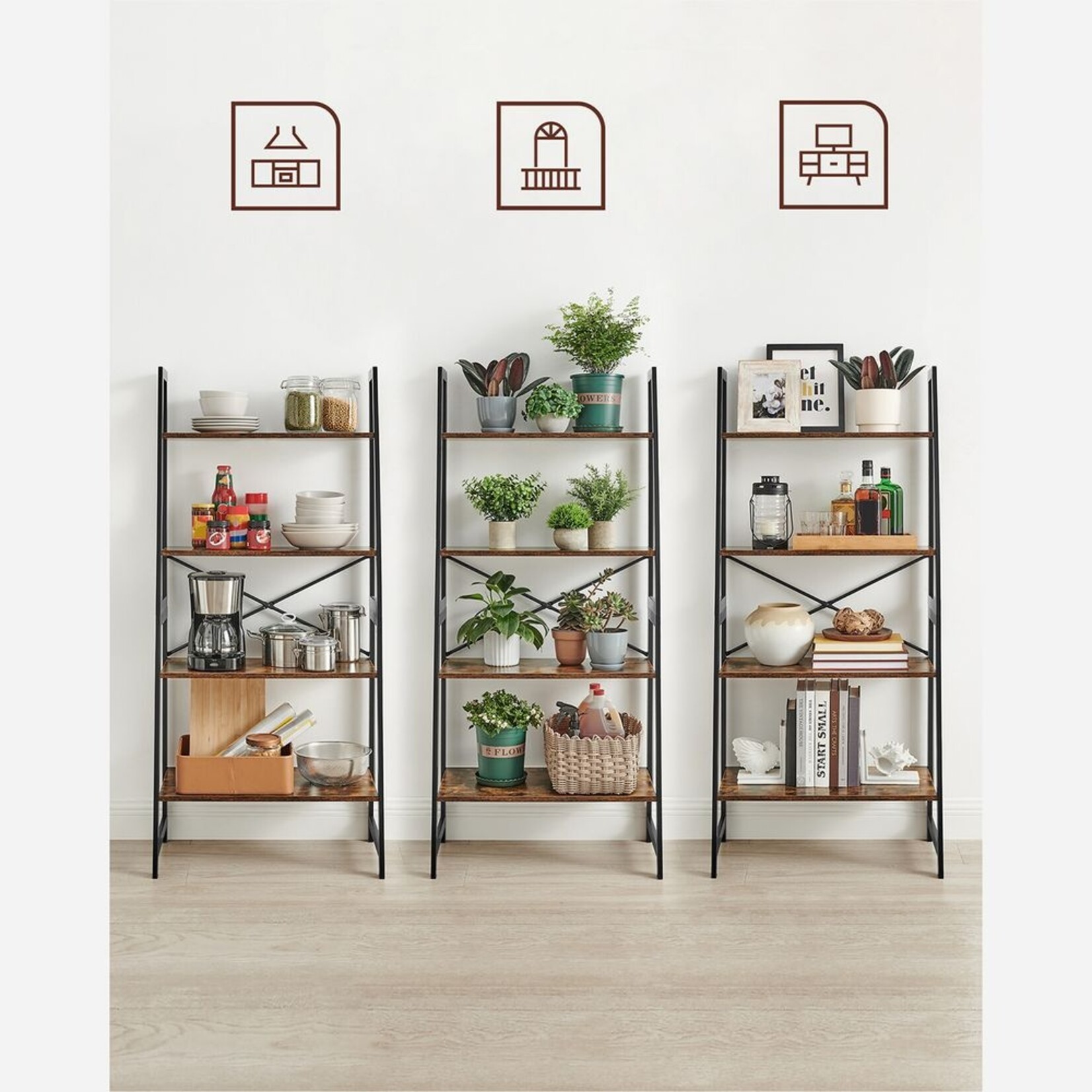 Bobbel Home Bobbel Home Industrieel 5-Laags Boekenkast Open Opbergkast Zwart-Bruin 100 × 28 × 178 cm