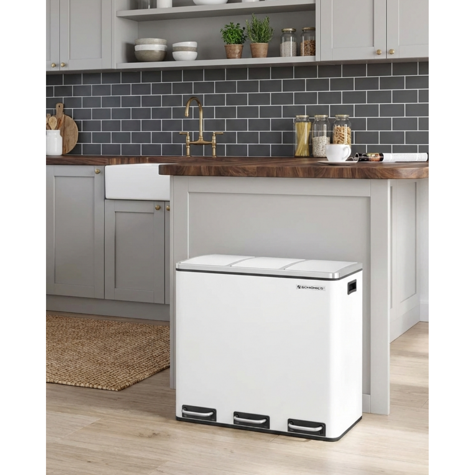 Bobbel Home Pedaalemmer 54 Liter - RVS Prullenbak 3 vakken - Trio Prullenbak 3 X 18 Liter - Prullenbak Afvalscheiding- Vuilnisbak voor huishouden en kantoor - Recycle Vuilbak keuken Afvalemmer - Afvalscheidingsprullenbakken