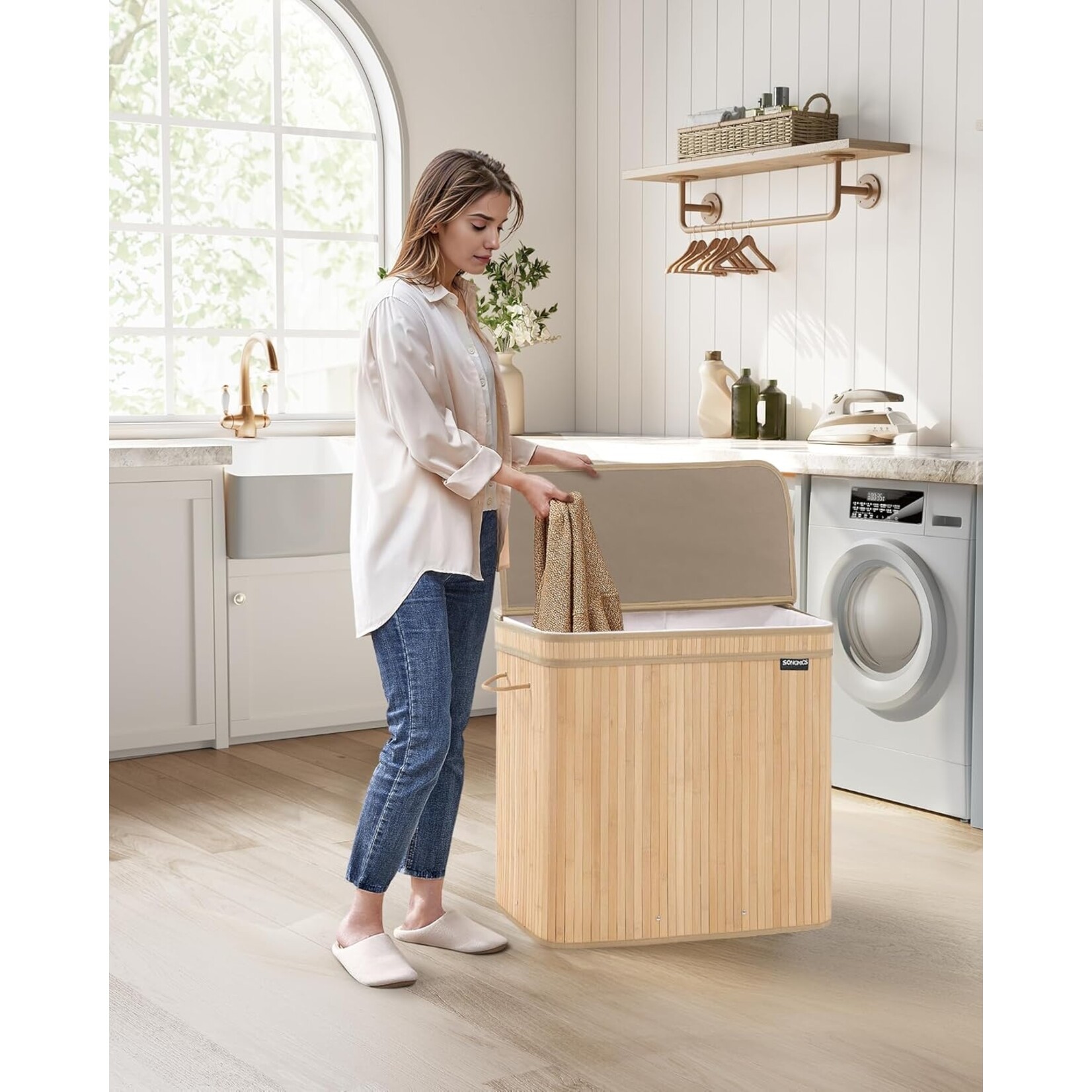 Bobbel Home Bobbel Home Grote Wasmand Met Deksel, Afneembare Machinewasbare Binnenzak + Handvatten