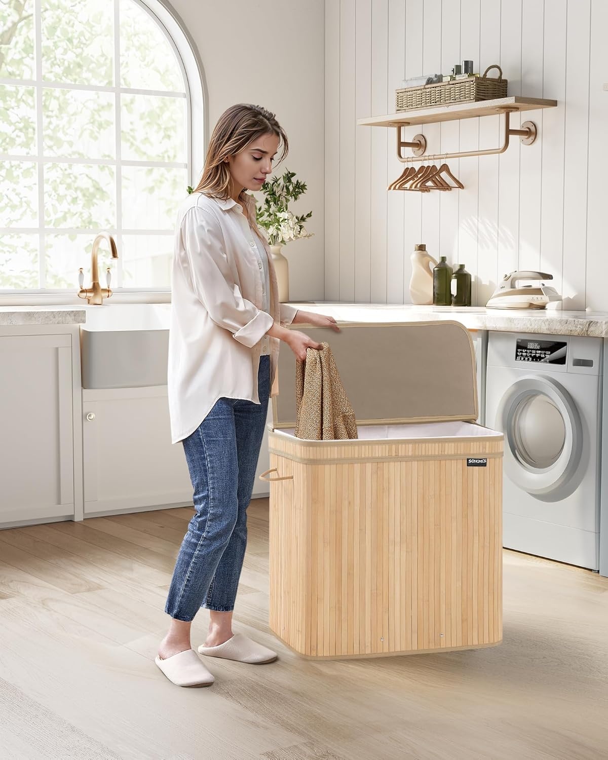 Bobbel Home Grote Wasmand Met Deksel, Afneembare Machinewasbare Binnenzak + Handvatten