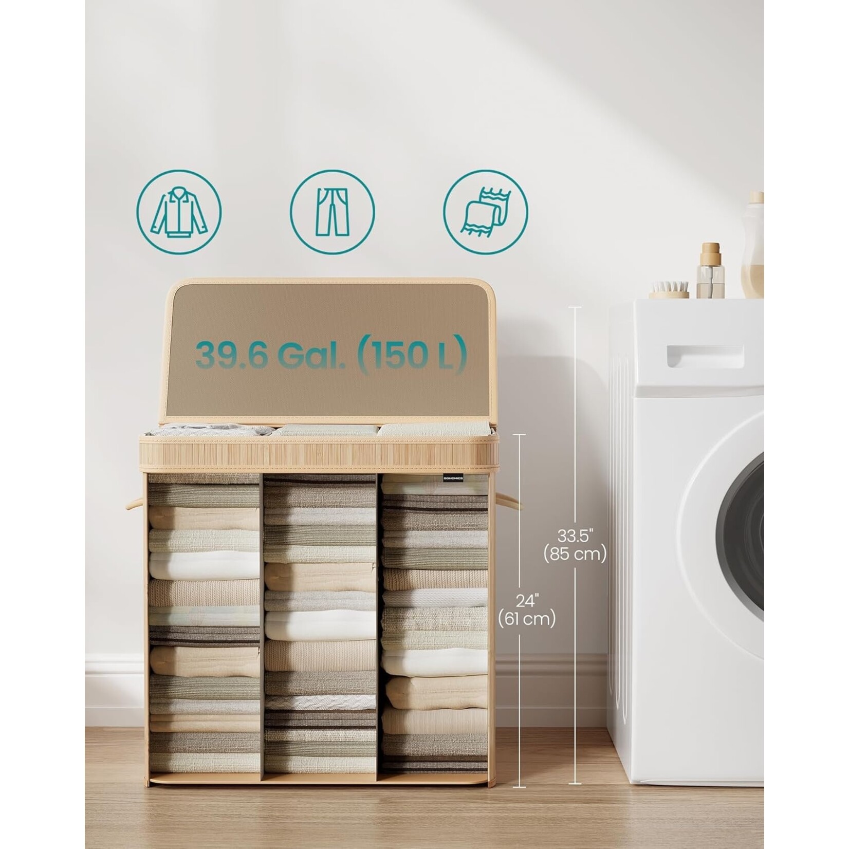 Bobbel Home Bobbel Home Grote Wasmand Met Deksel, Afneembare Machinewasbare Binnenzak + Handvatten