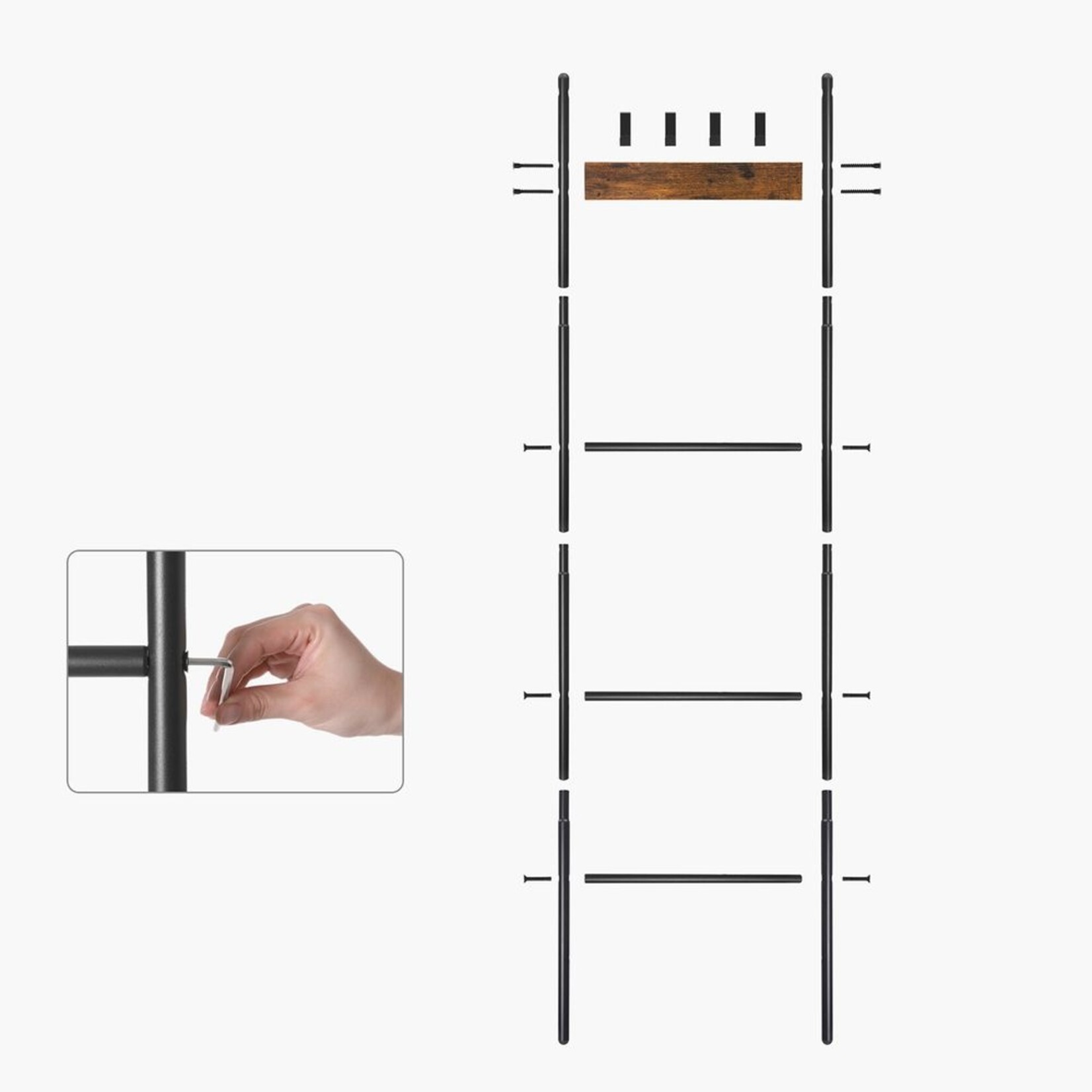 Bobbel Home Bobbel Home Industrieel Handdoek- & Ladderrek Met 5 Niveaus, 4 Haken – 44 × 160 cm