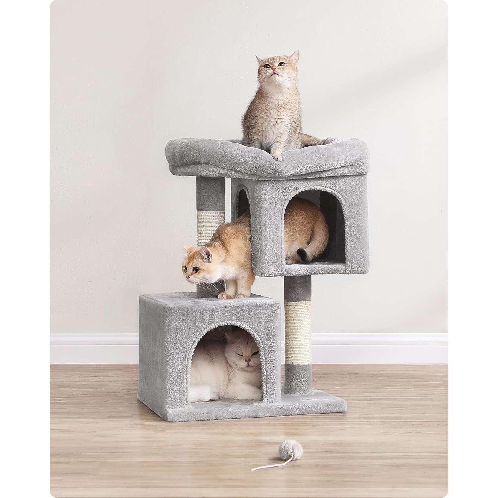 Bobbel Home Bobbel Home Kattenhuis Met Krabpalen, 2 Holletjes En Platform – 67 cm Lichtgrijs