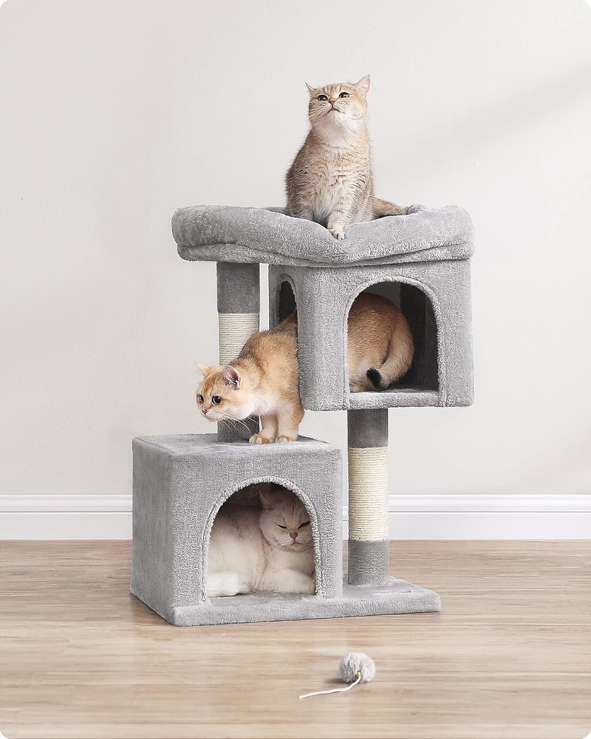 Bobbel Home Kattenhuis Met Krabpalen, 2 Holletjes En Platform – 67 cm Lichtgrijs
