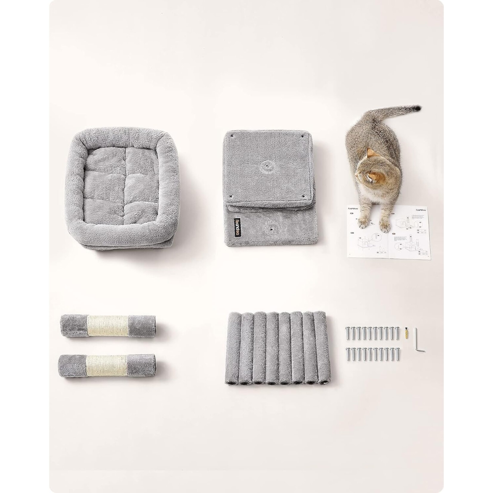 Bobbel Home Bobbel Home Kattenhuis Met Krabpalen, 2 Holletjes En Platform – 67 cm Lichtgrijs