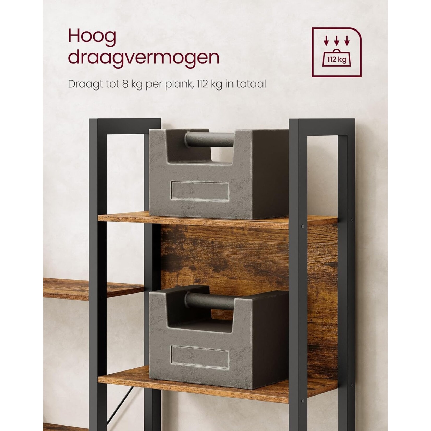 Bobbel Home Bobbel Home Boekenkast Industrieel 6 Vak Open Rek Vintage Bruin-Zwart 120 × 33 × 80 cm