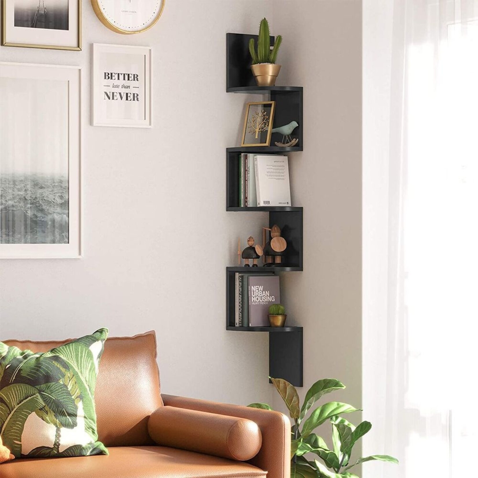 Bobbel Home Bobbel Home 5-Tier Wall Rack / Corner Shelf – Black Open Storage Cabinet 20 × 20 × 127 cm