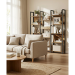 Bobbel Home Bobbel Home Boekenkast Industrieel 6 Vak Open Rek Vintage Bruin-Zwart 120 × 33 × 80 cm