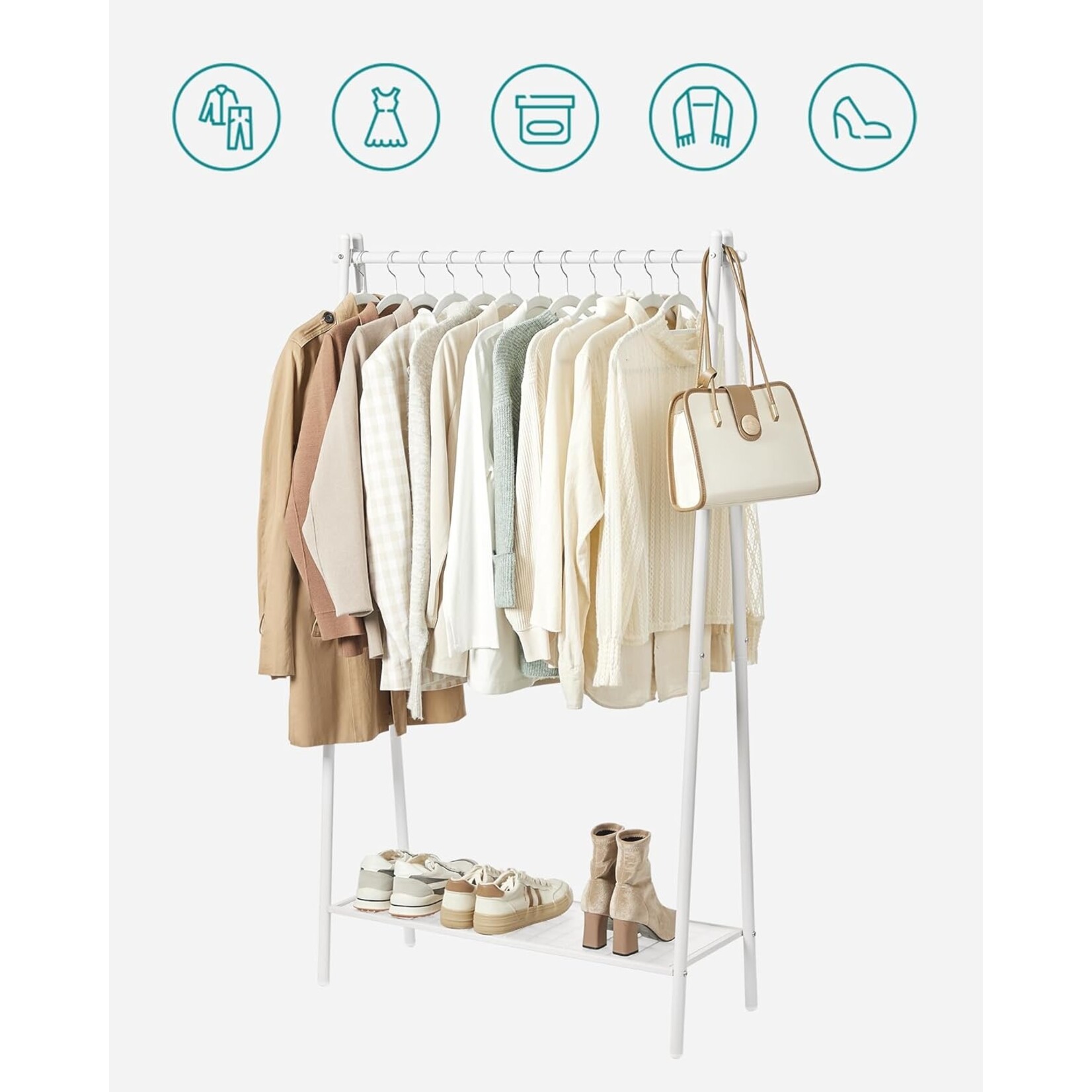Bobbel Home Bobbel Home Freestanding Clothes Rack With Rod and Shelf White-Metal 92.5 × 33.5 × 153 cm