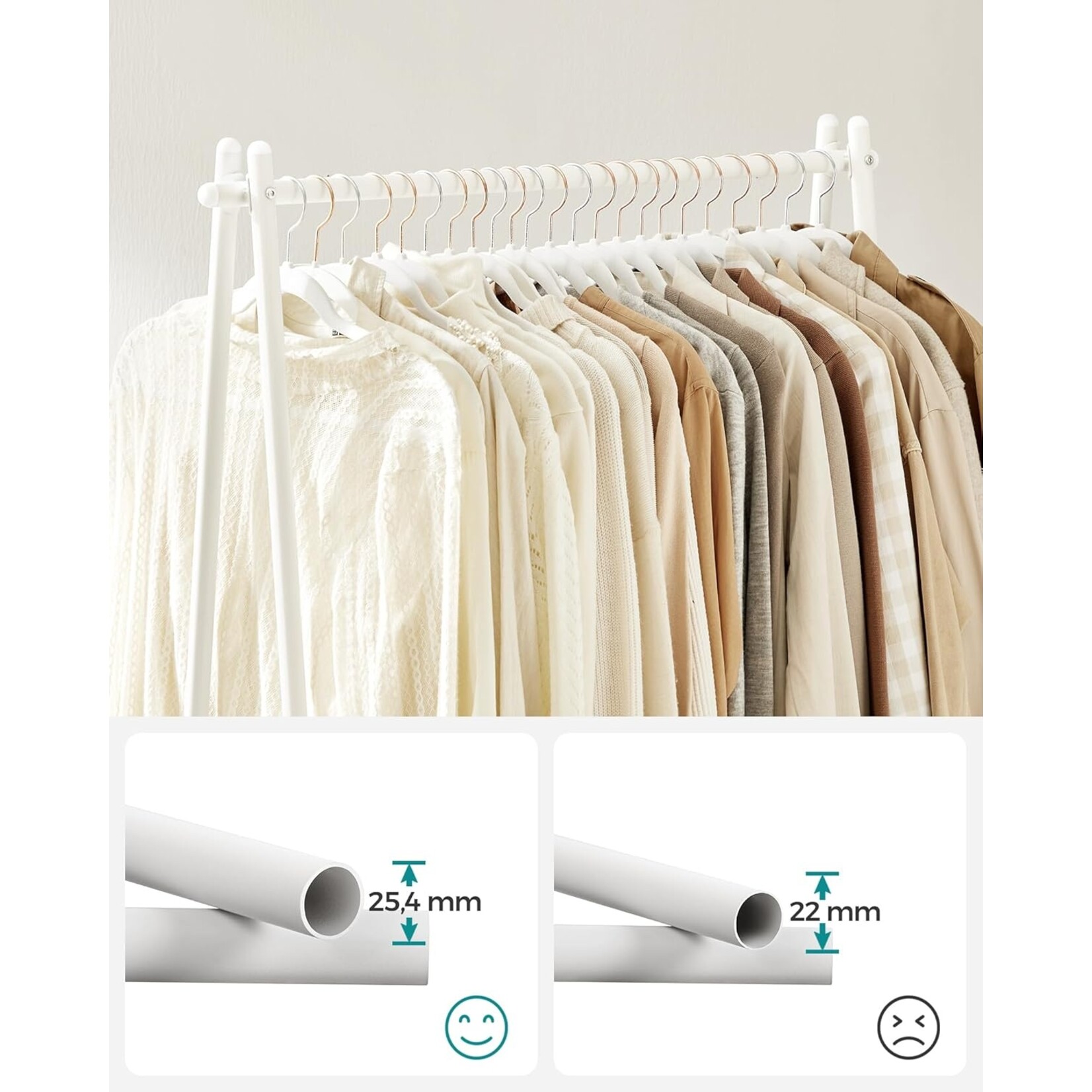 Bobbel Home Bobbel Home Vrijstaand Kledingrek Met Stang En Plank Wit-Metaal 92,5 × 33,5 × 153 cm