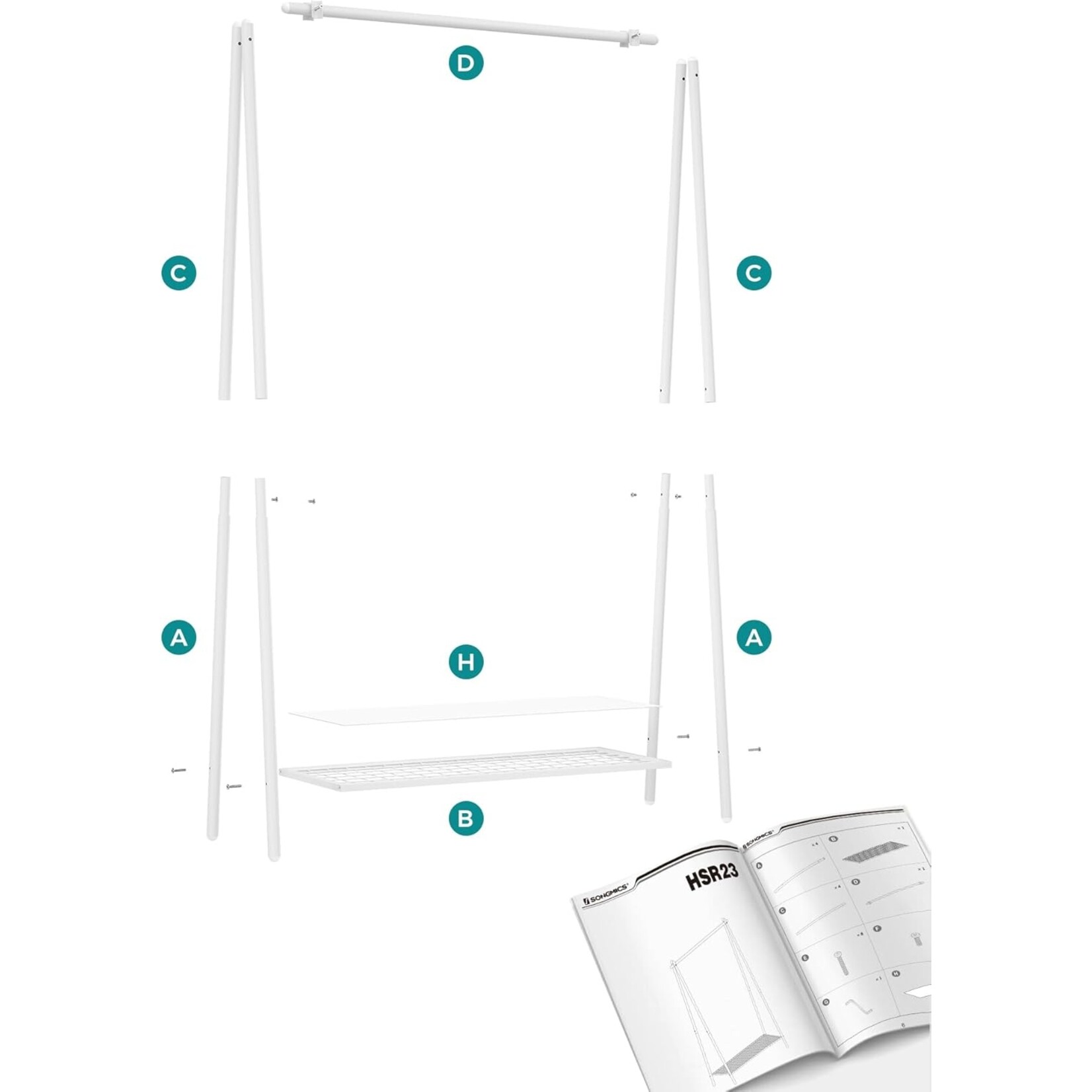 Bobbel Home Bobbel Home Freestanding Clothes Rack With Rod and Shelf White-Metal 92.5 × 33.5 × 153 cm
