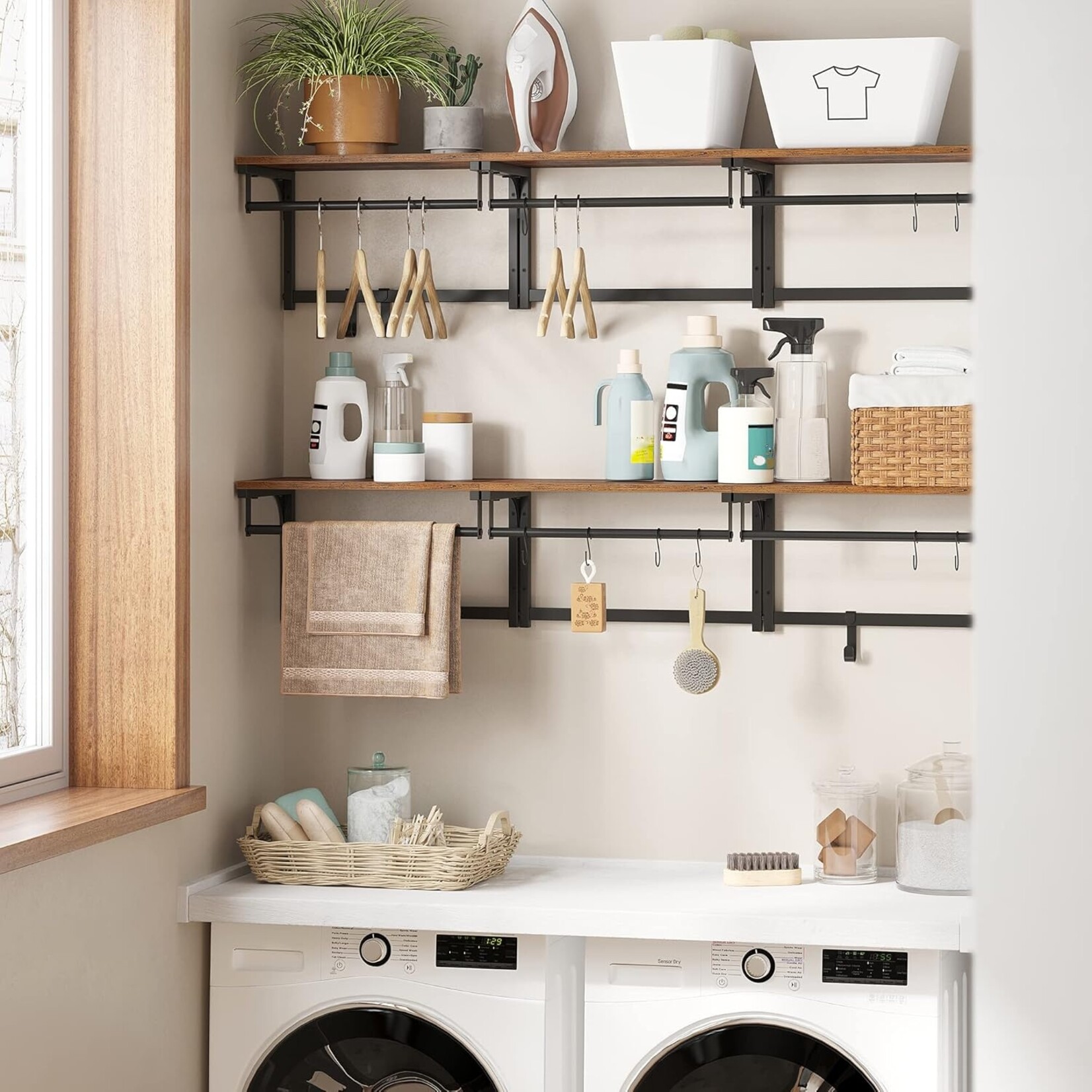 Bobbel Home Bobbel Home Wandkapstok Met Plank, Spiegel, 6 Haken En Mand Opbergruimte