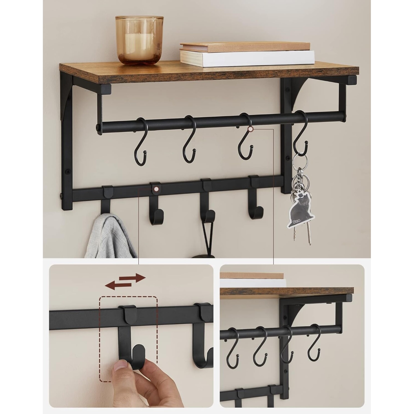 Bobbel Home Bobbel Home Wandkapstok Met Plank, Spiegel, 6 Haken En Mand Opbergruimte