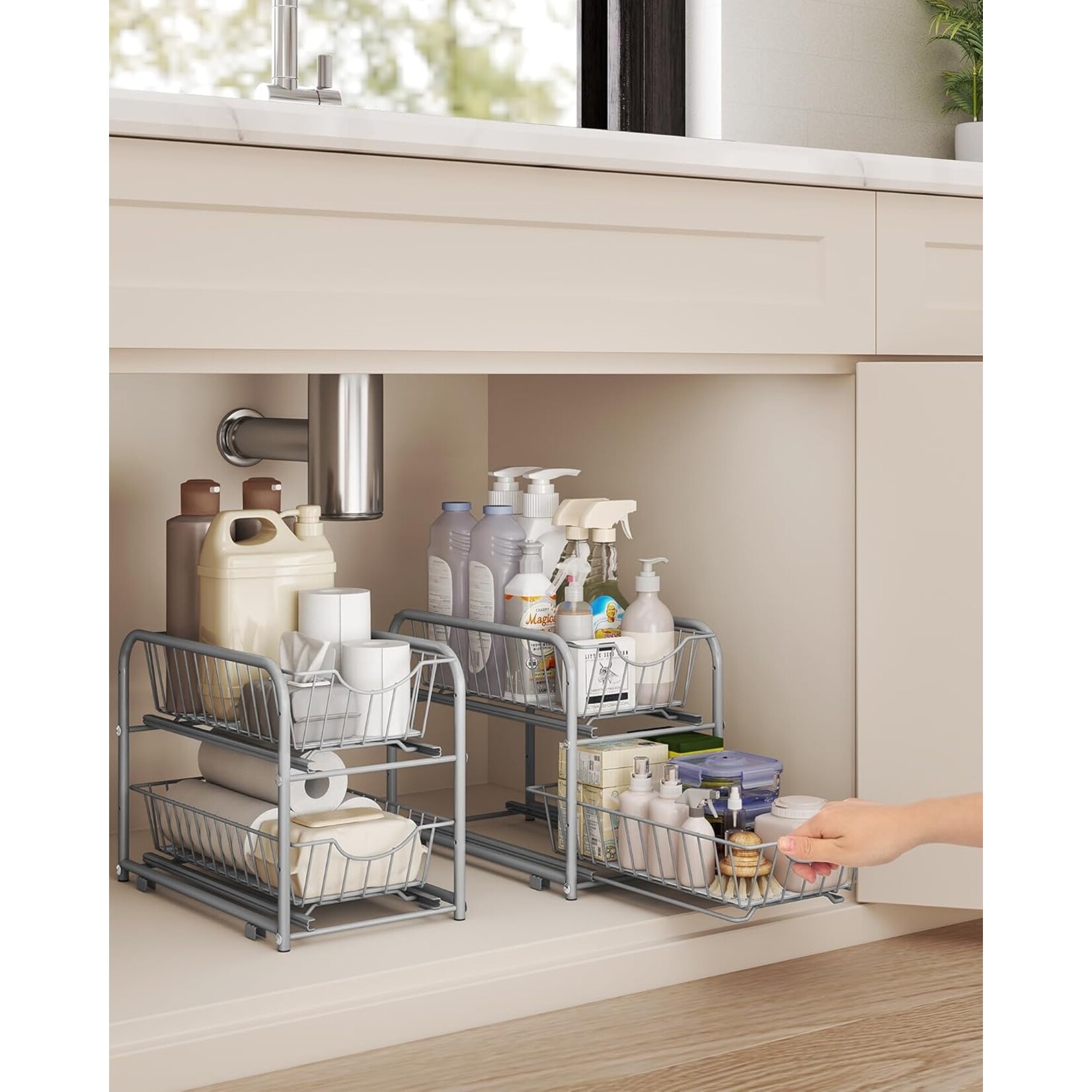 Bobbel Home Bobbel Home Pull-out Kitchen Organizer with 2 Drawers – Stable Aluminum Frame 36.5 × 21 × 33.7 cm