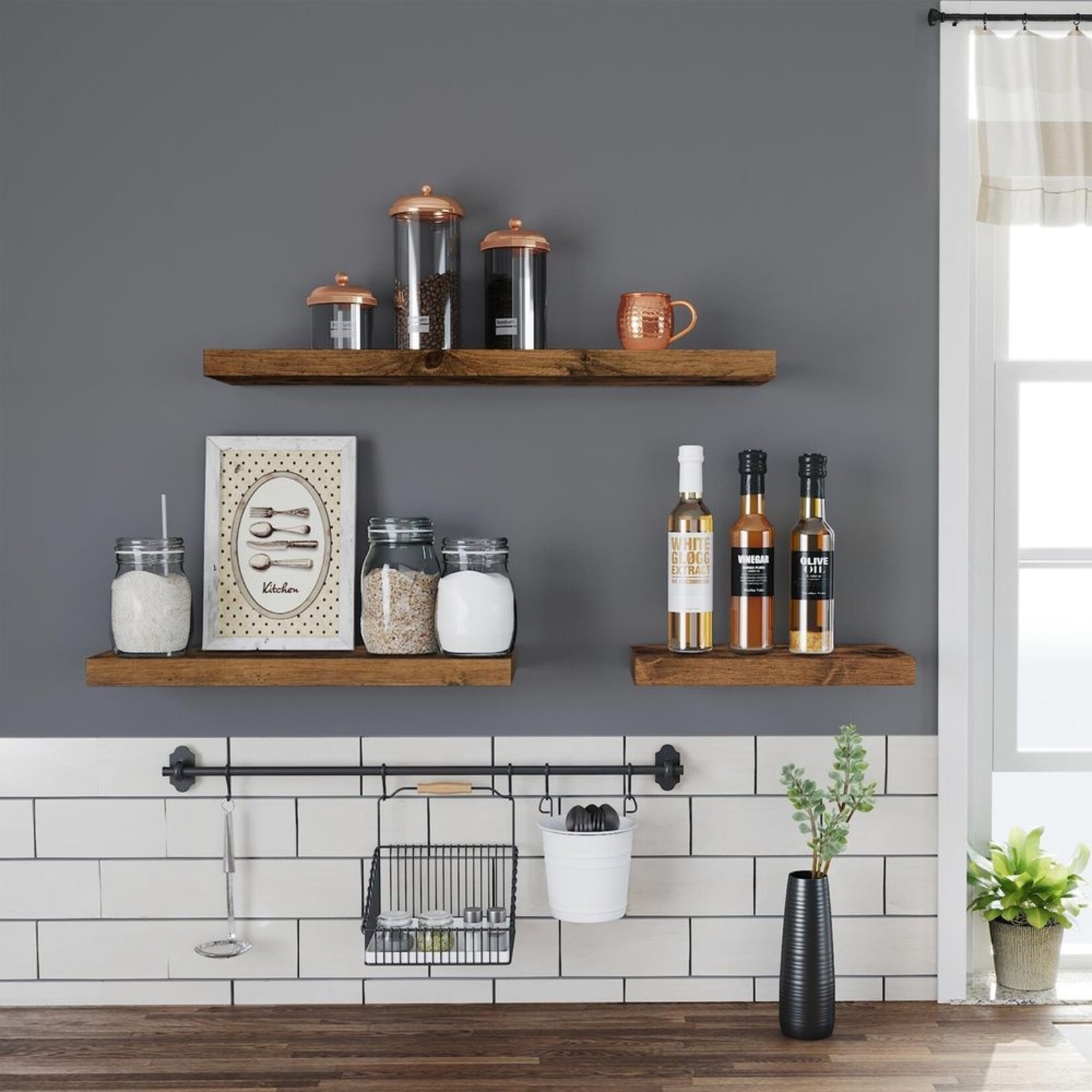 Bobbel Home Bobbel Home Zwevende Wandplank MDF Voor Boeken & Decoratie Vintage Bruin 60 × 20 × 3,8 cm