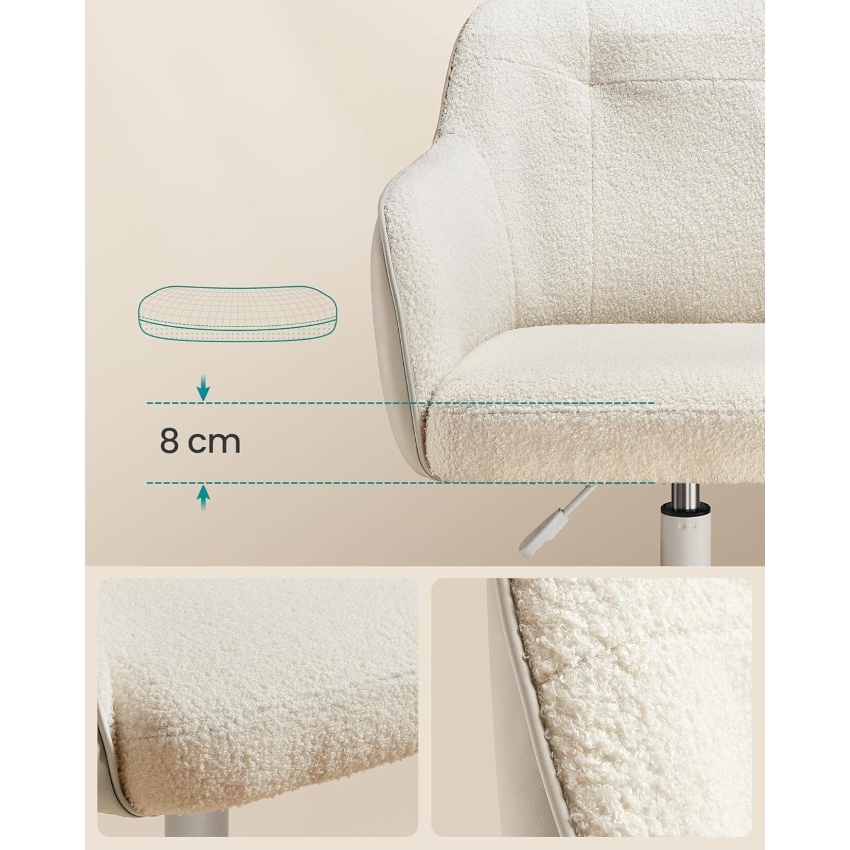 Bobbel Home Bobbel Home Thuisbureaustoel Draaistoel Verstelbaar Ademend Stof Comfort Beige