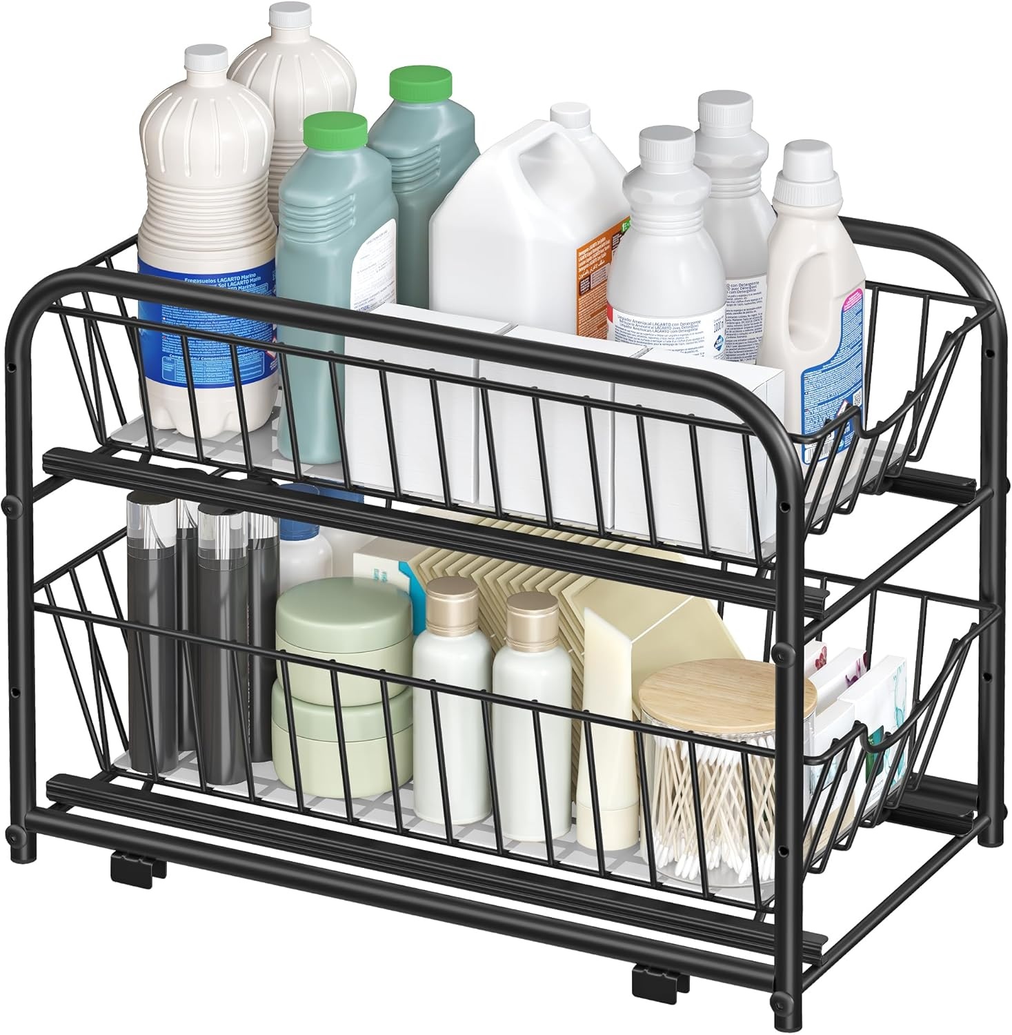 Bobbel Home Keukenorganizer Stapelbaar & Uitbreidbaar Met Metalen Frame Zwart 36,5 × 21 × 27 cm