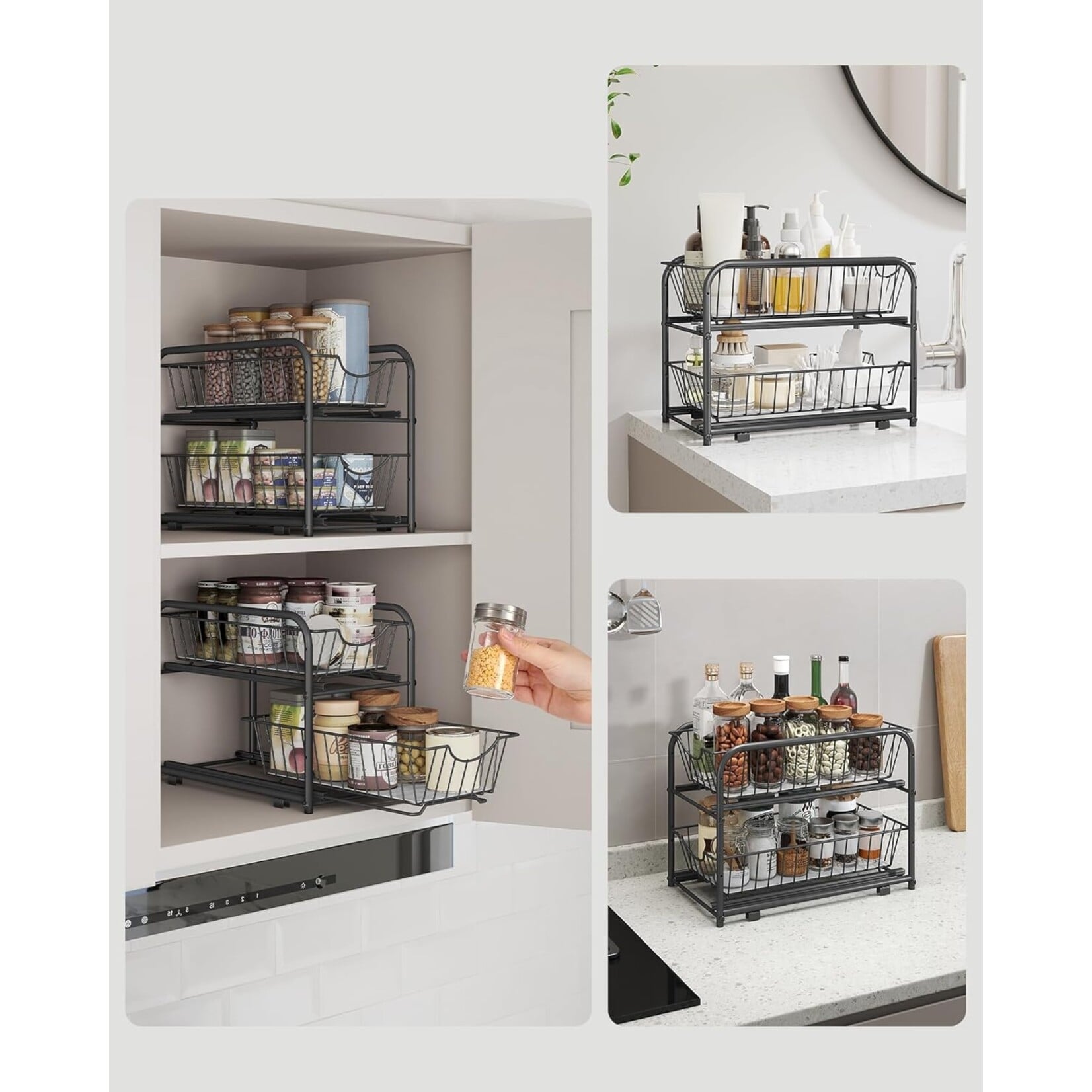 Bobbel Home Bobbel Home Kitchen Organizer Stackable & Expandable with Metal Frame Black 36.5 × 21 × 27 cm
