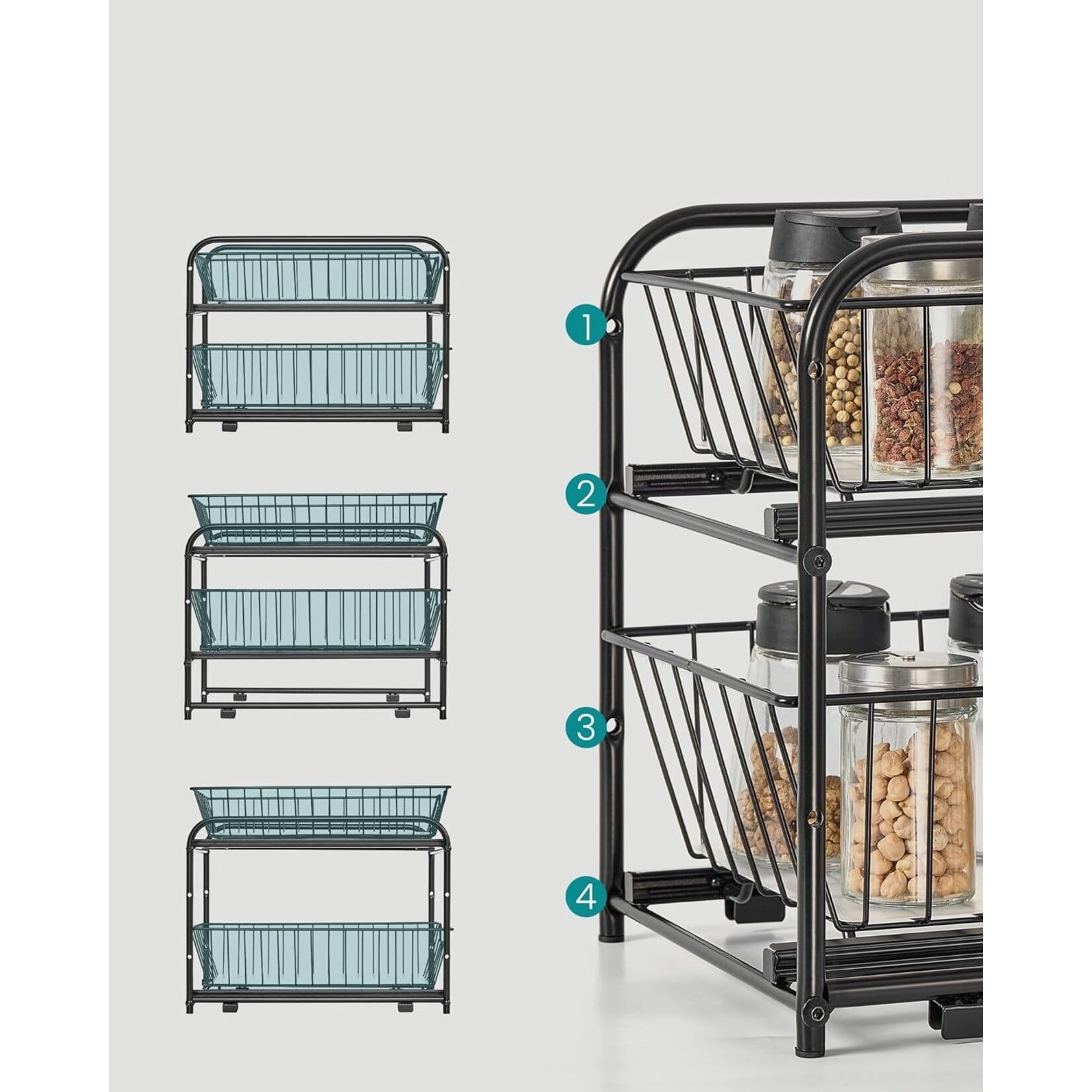Bobbel Home Bobbel Home Keukenorganizer Stapelbaar & Uitbreidbaar Met Metalen Frame Zwart 36,5 × 21 × 27 cm
