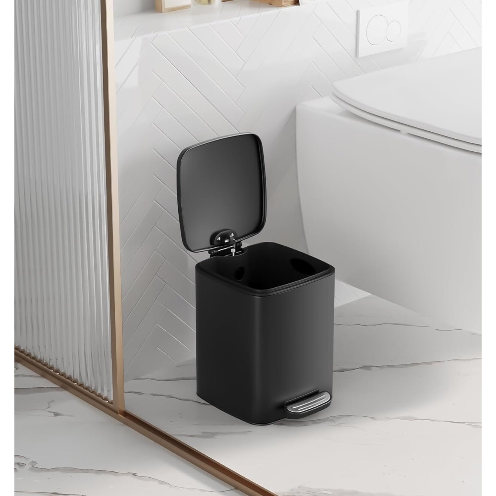 Bobbel Home Bobbel Home Pedaalemmer Met Soft-Close Deksel 6 L Zwart – Compact Voor Badkamer