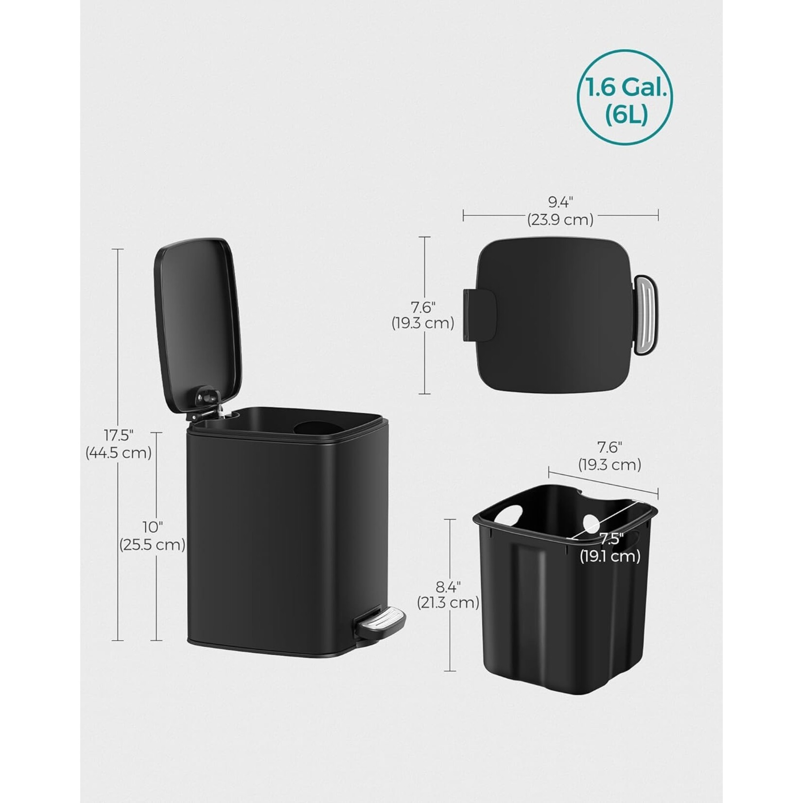 Bobbel Home Bobbel Home Pedaalemmer Met Soft-Close Deksel 6 L Zwart – Compact Voor Badkamer