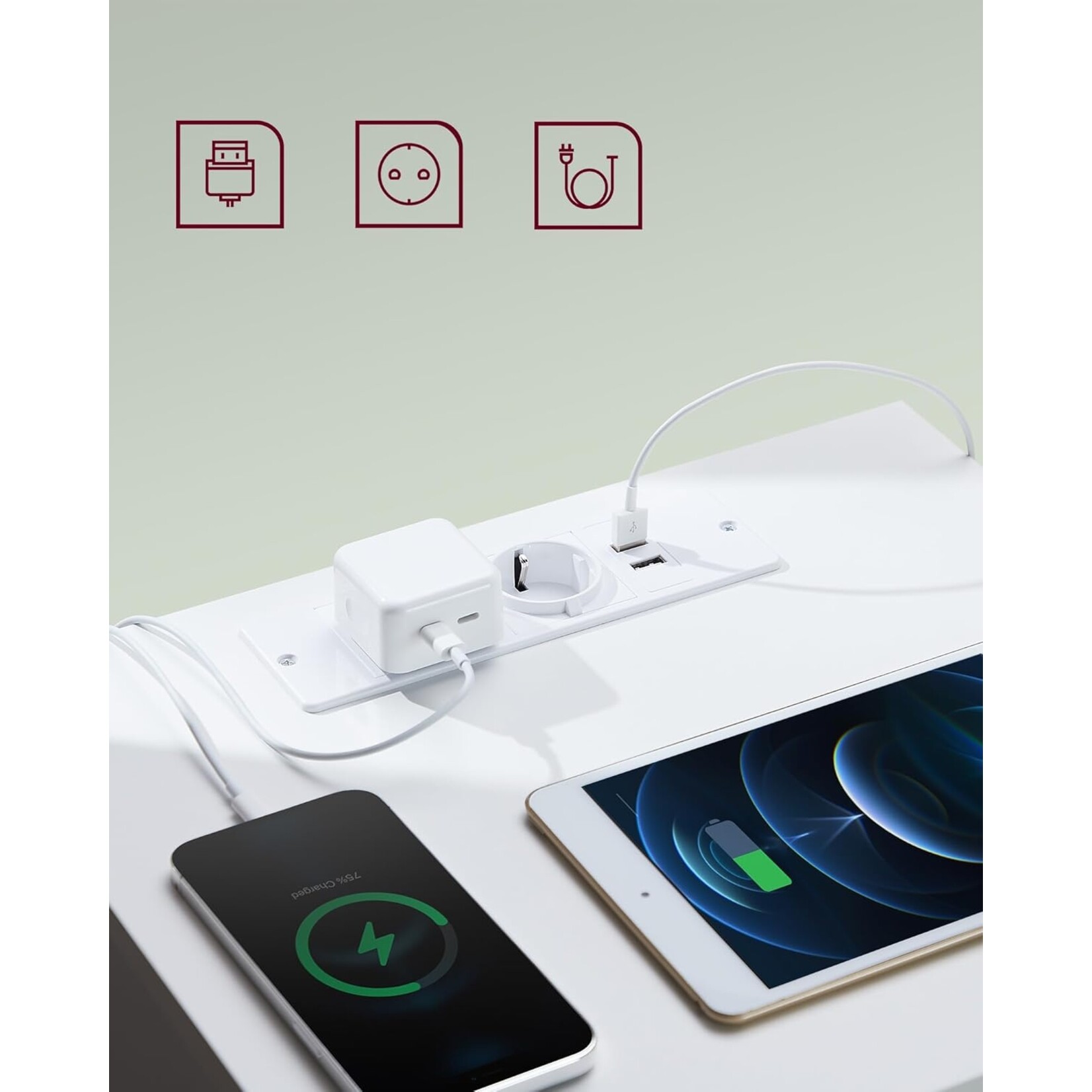 Bobbel Home Bobbel Home Bedside Table / Side Table with 2 Drawers and Sockets – Modern White