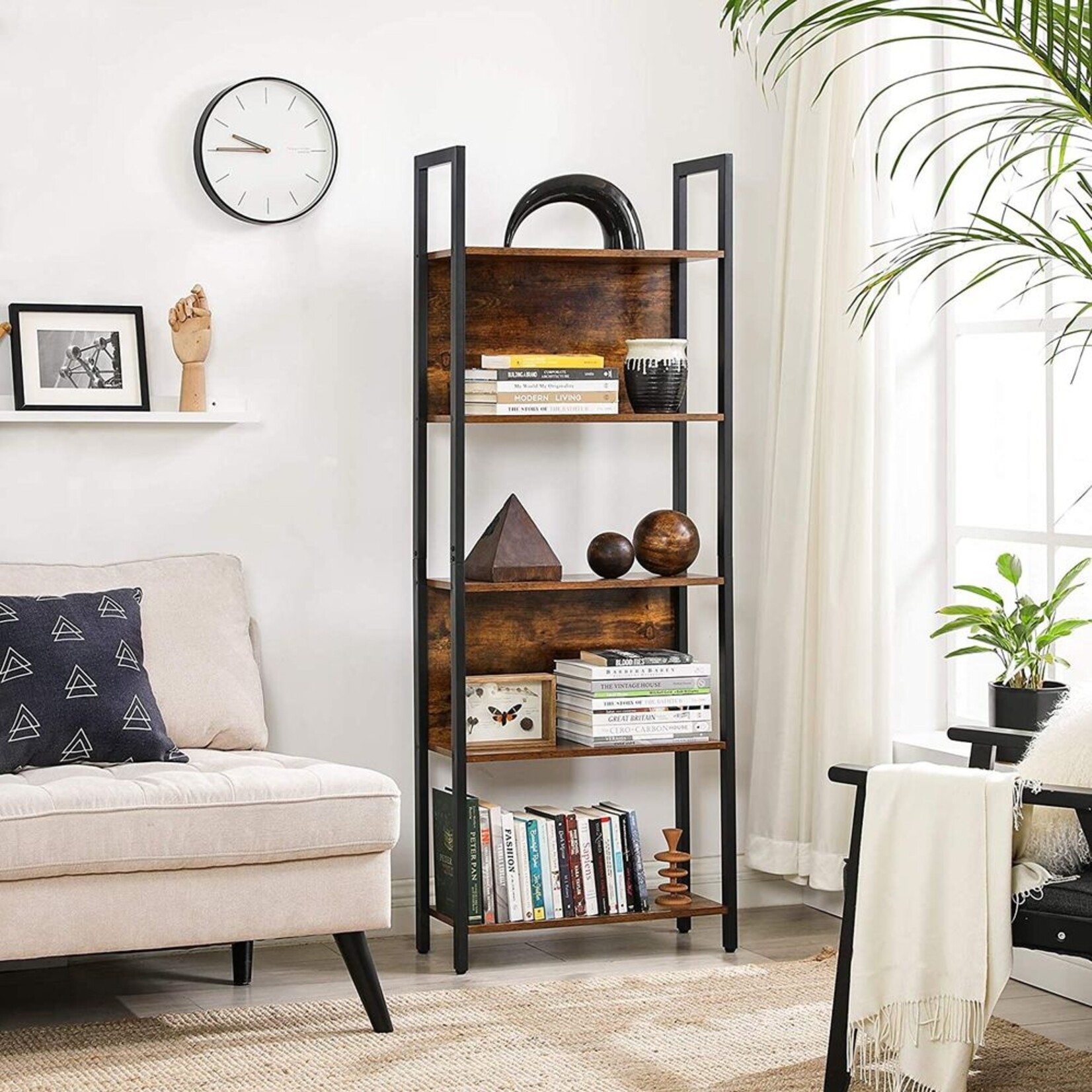 Bobbel Home Bobbel Home Industrial Bookcase Freestanding With 6 Shelves Vintage Brown-Black 128 × 24 × 187 cm
