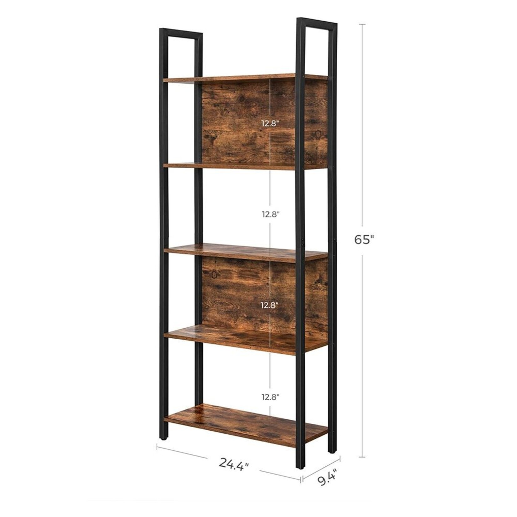 Bobbel Home Bobbel Home Industriële Boekenkast Vrijstaand Met 6 Planken Vintage Bruin-Zwart 128 × 24 × 187 cm