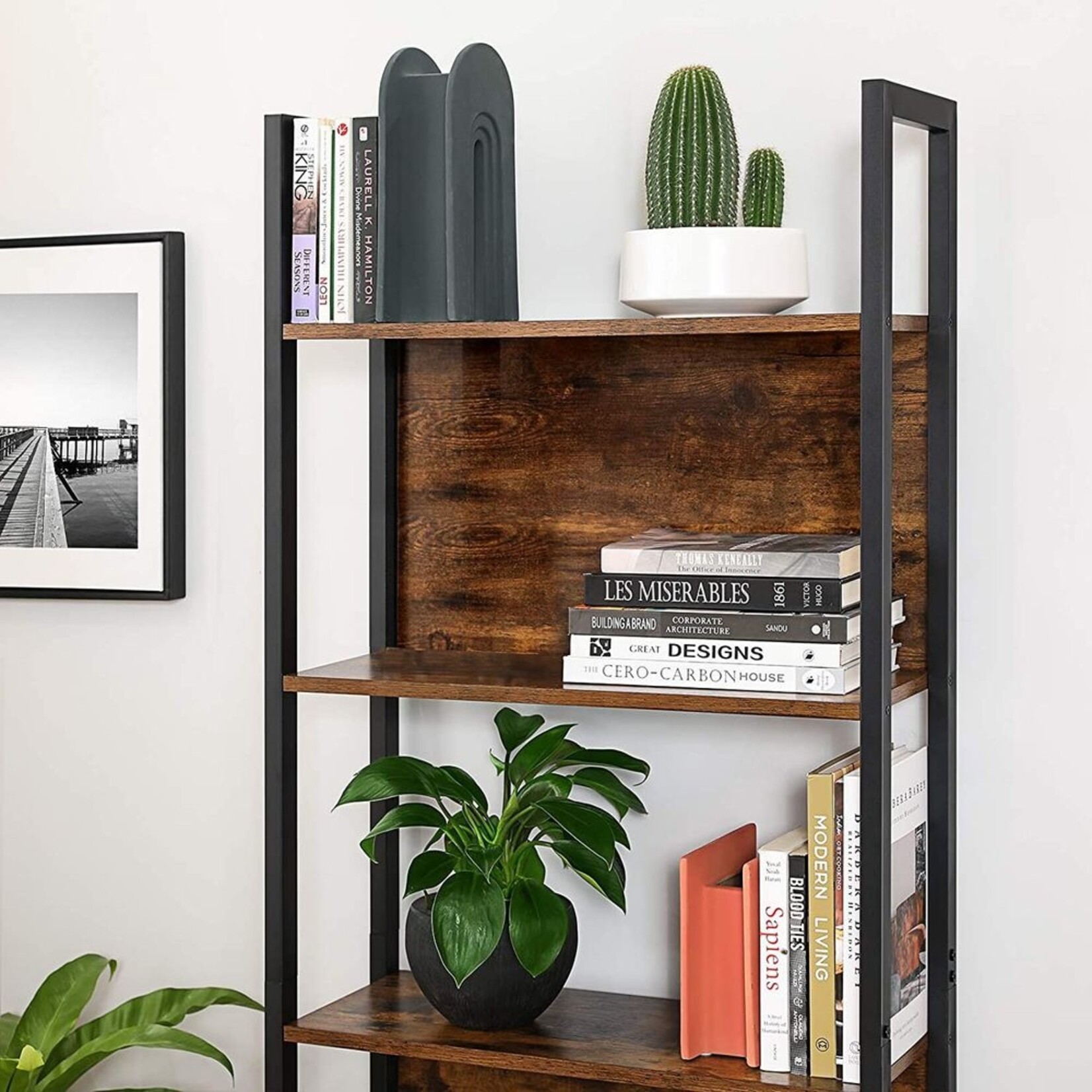 Bobbel Home Bobbel Home Industriële Boekenkast Vrijstaand Met 6 Planken Vintage Bruin-Zwart 128 × 24 × 187 cm