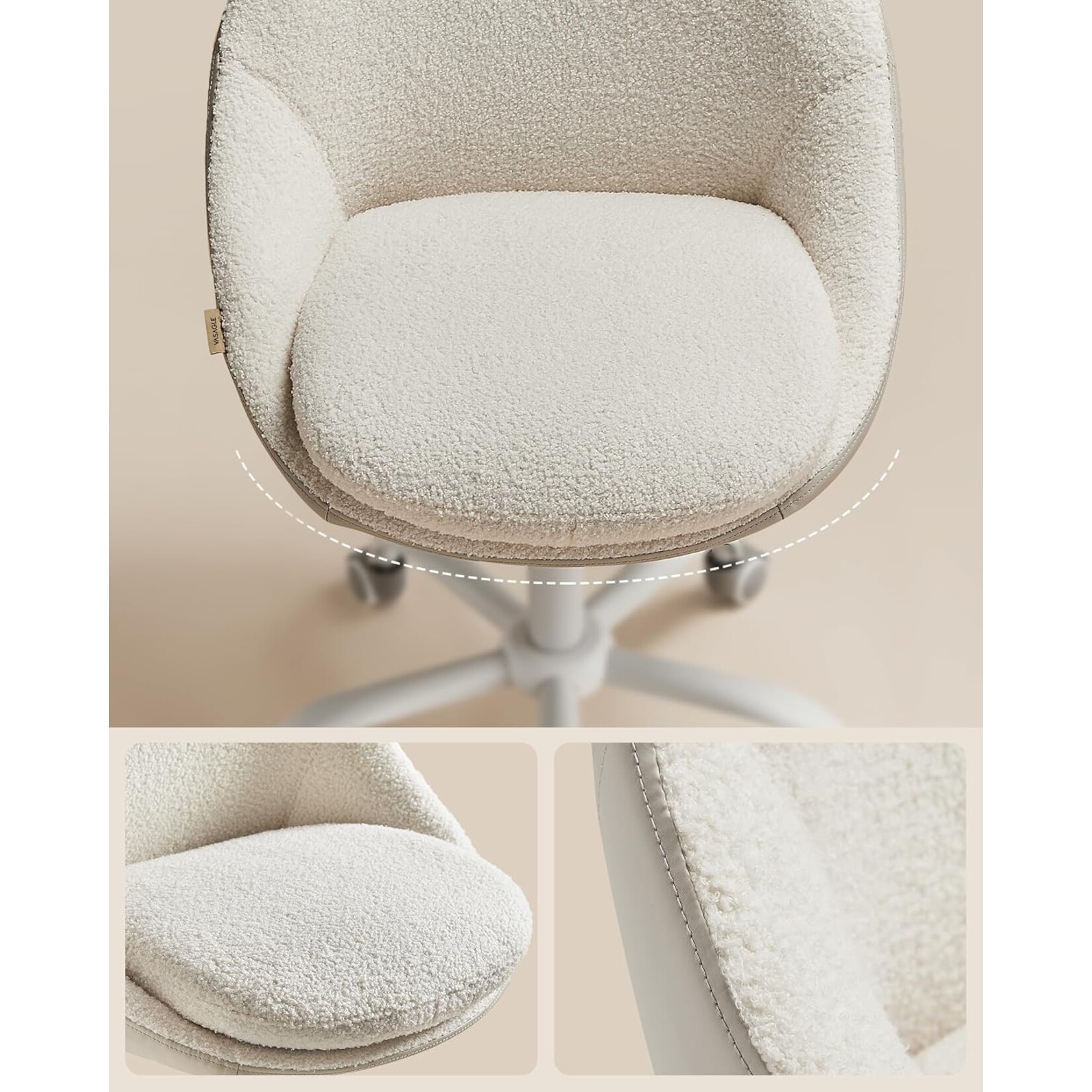 Bobbel Home Bobbel Home Adjustable Office Chair Dressing Table Chair Sherpa Comfort Beige-White