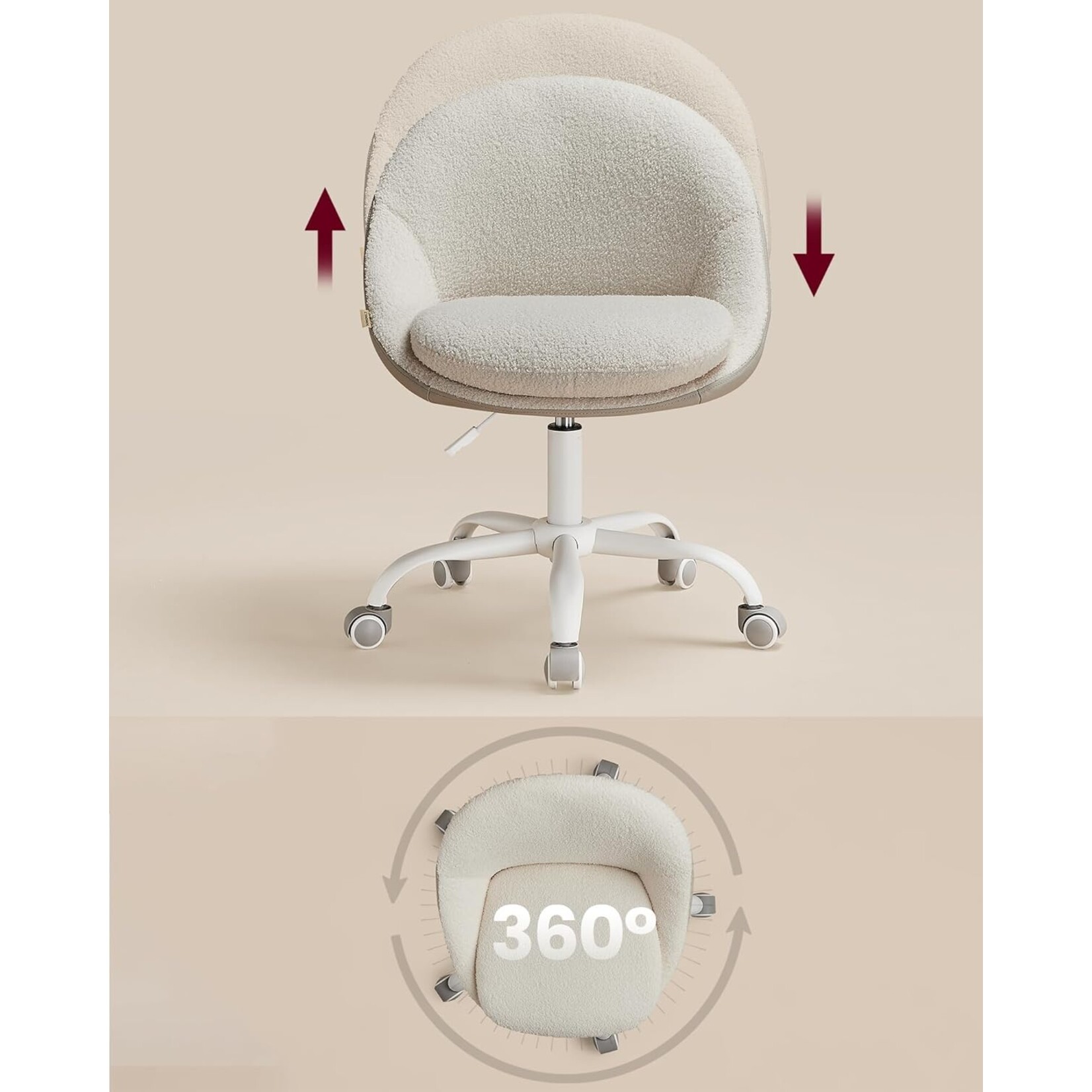 Bobbel Home Bobbel Home Adjustable Office Chair Dressing Table Chair Sherpa Comfort Beige-White